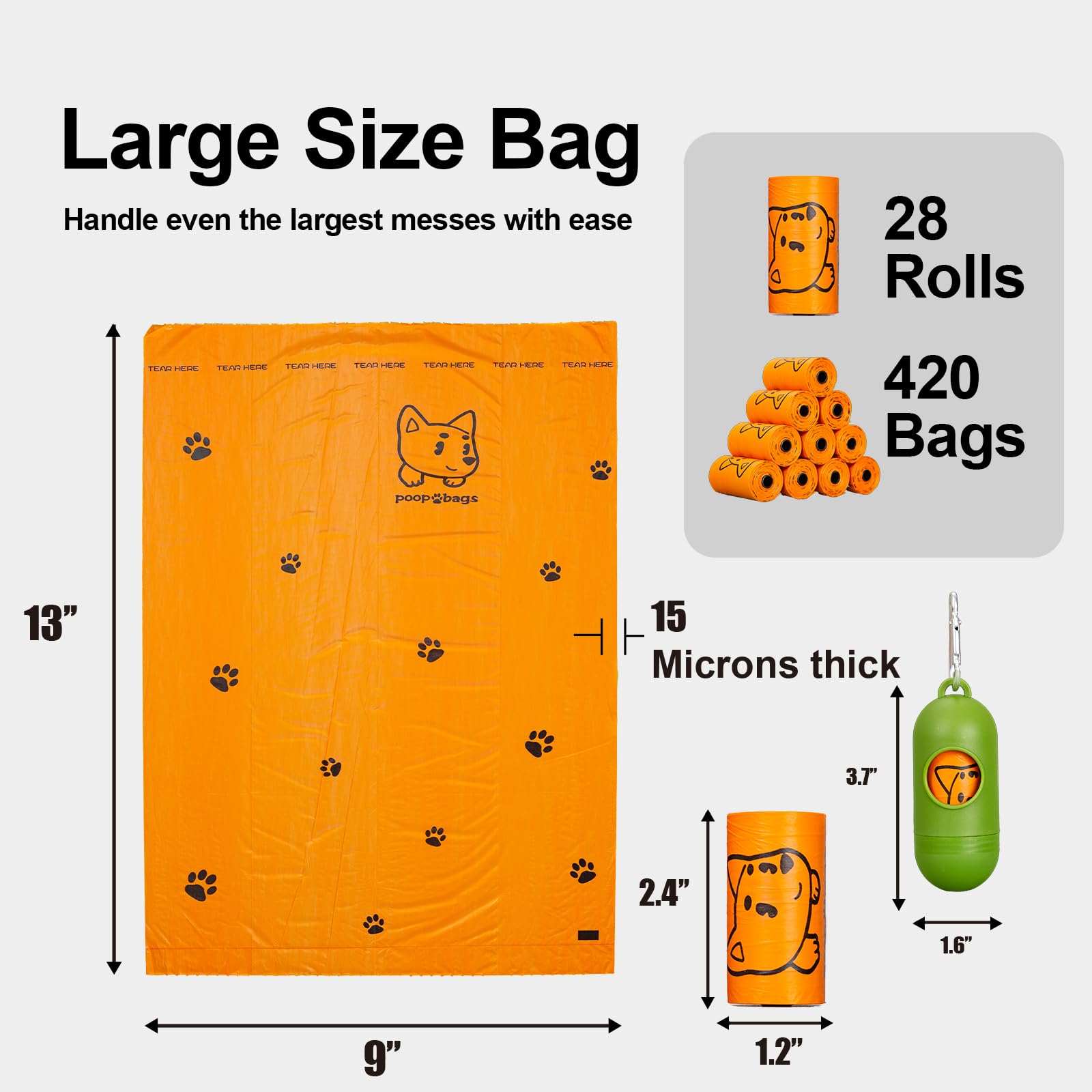 Lesibag Dog Poop Bags Rolls With Dispenser, Strong And Leak-Proof Waste Bags For Pets, Floral Scented, 420 Count (28 Packs Of 15