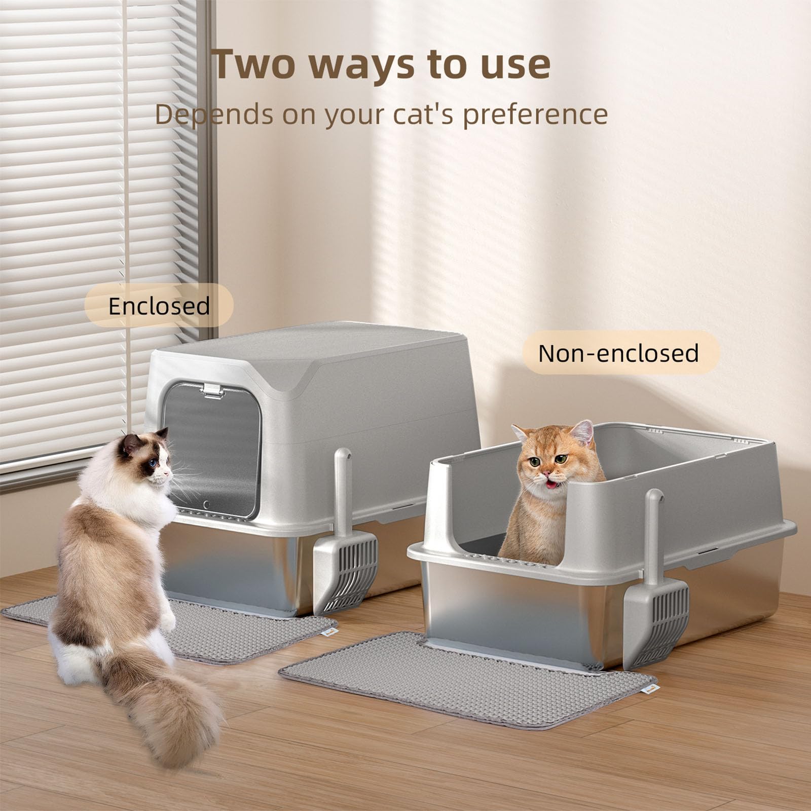 Amniau Stainless Steel Cat Litter Box with Lid, Extra Large Litter Box, Great for Large & Small Cat, Easy to Clean, Anti-Leakage