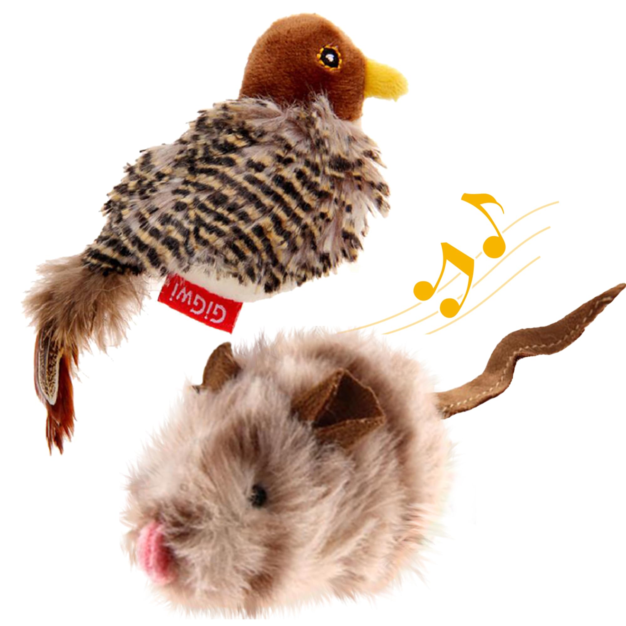 Gigwi Automatic Cat Toys Pack, Interactive Cat Toys Electronic Squeaky Animals Bird And Mouse, Plush Toys For Cats To Play Alone