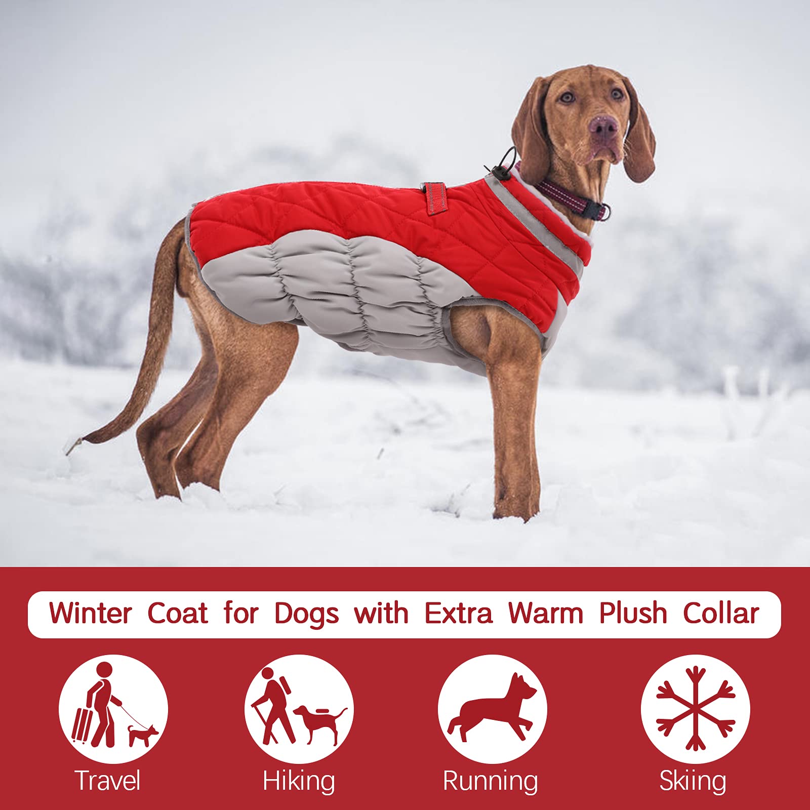 Fuamey Dog Coat - Warm Winter Jacket With Padded Fleece, Reflective, Waterproof & Windproof, Built-In Harness, Red, Xx-Large