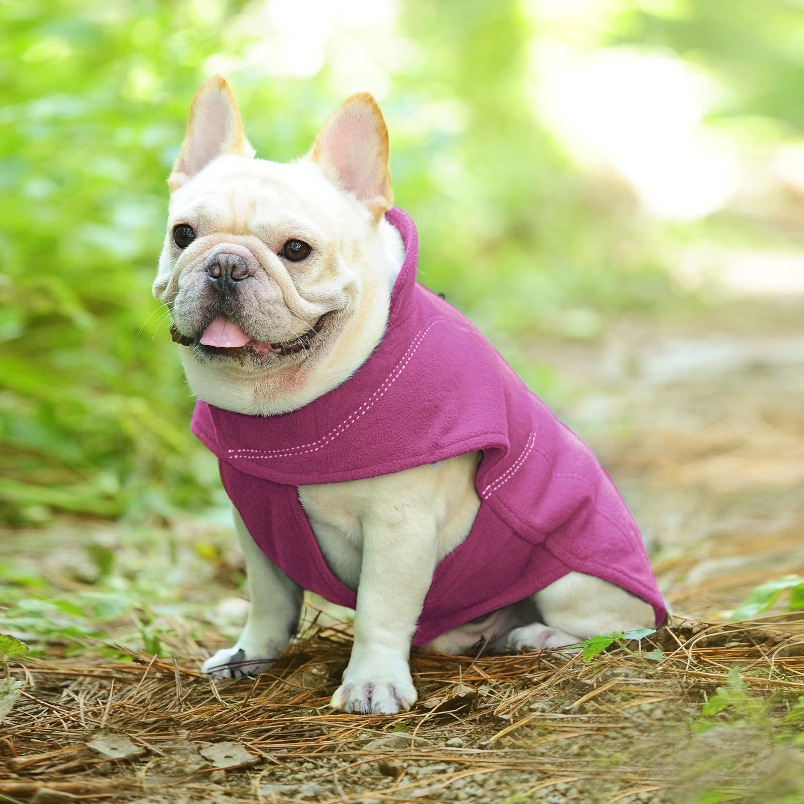 VIVAGLORY Dog Fleece Vest, Dog Cold Weather Sweater for Medium Dogs, Adjustable Winter Warm Clothes with Two-Way Zipper Opening,