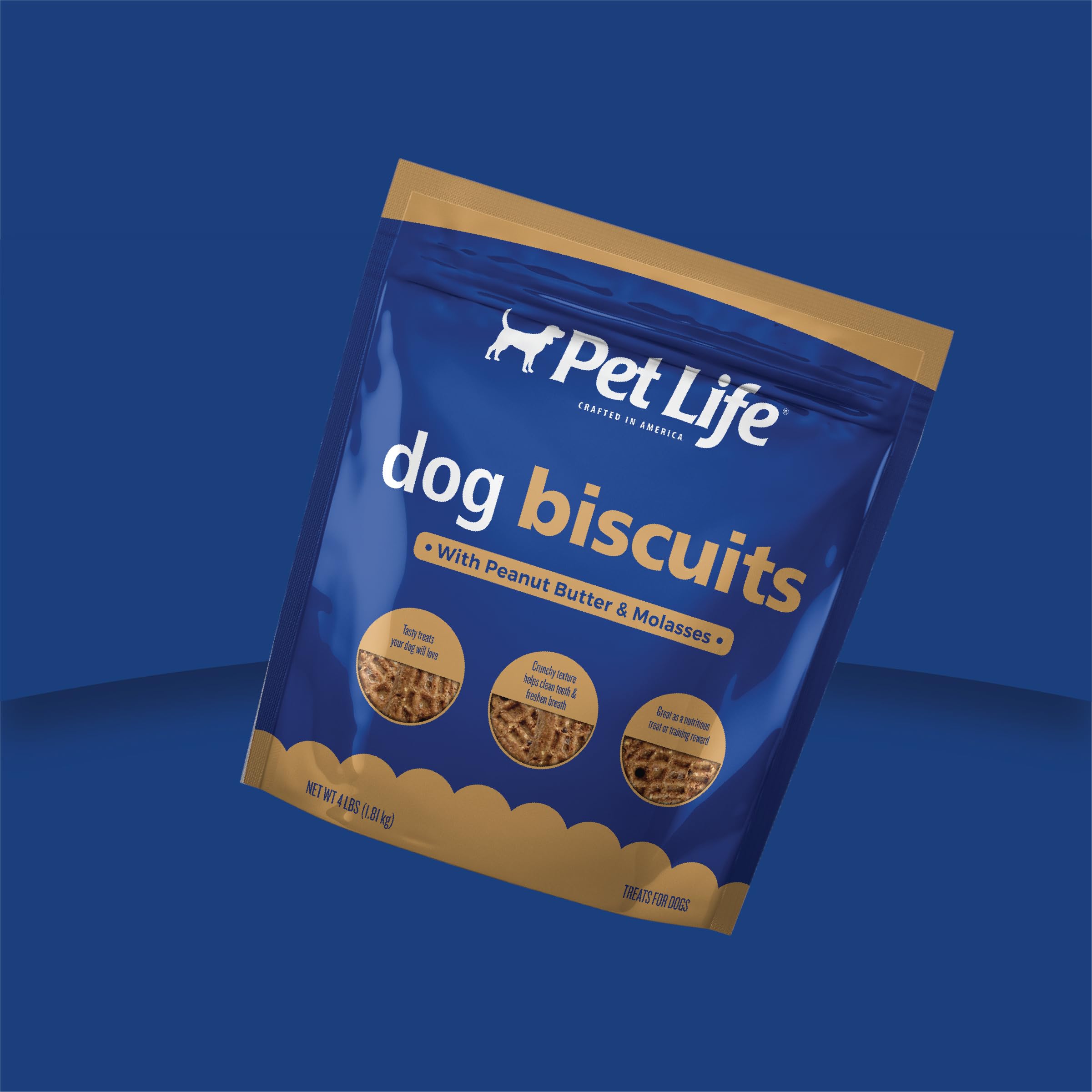 Pet Life Biscuits with Peanut Butter and Molasses Crunchy Dog Treats, 14.5 oz
