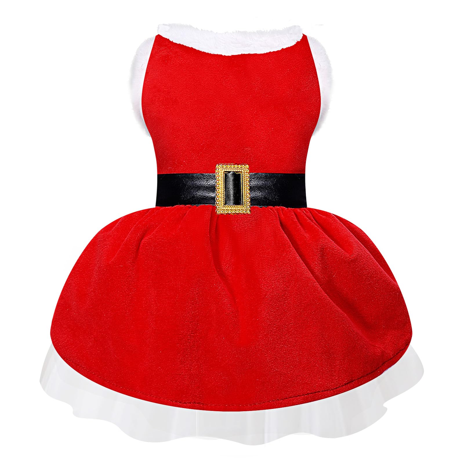 Dog Christmas Dress Santa Costumes: Puppy Girl Dresses Holiday Theme Doggie Xmas Apparel Party Skirts With Belt, Winter Warm Chr