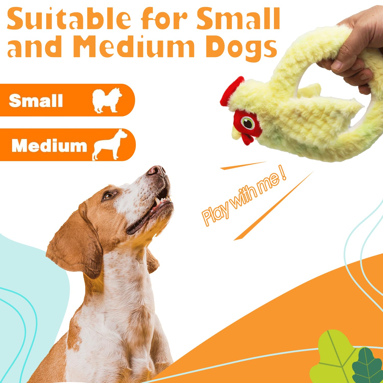 HUGEME Chicken Plush Tug of War Dog Toy, Stuffed Crinkle Dog Squeaky Toy with Slow Feeder Puppy Chew Toy for Small Medium Large