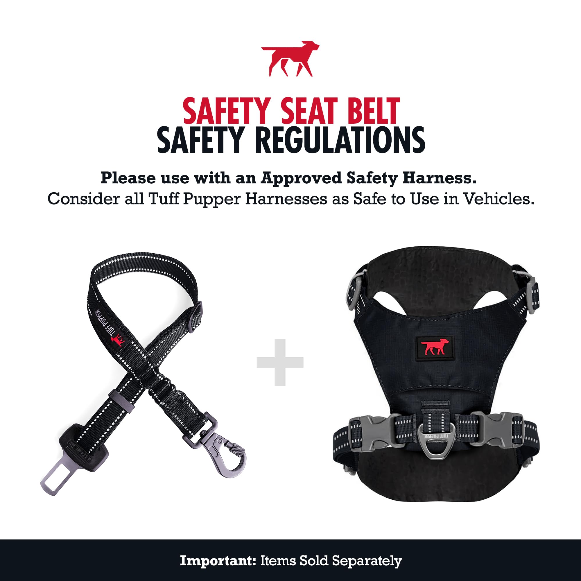 Tuff Pupper Dog Seat Belt | Adjustable Length Dog Seatbelt Restraint | Tangle-Free Locking Carabiner | Shock-Absorbing Bungee |