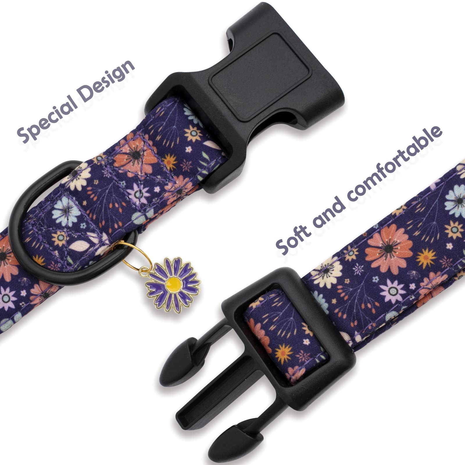 Faygarsle Floral Dog Collar For Girls And Female Dogs Soft And Fancy Pet Collar With Flower Design Ideal Purple Dog Collar For S