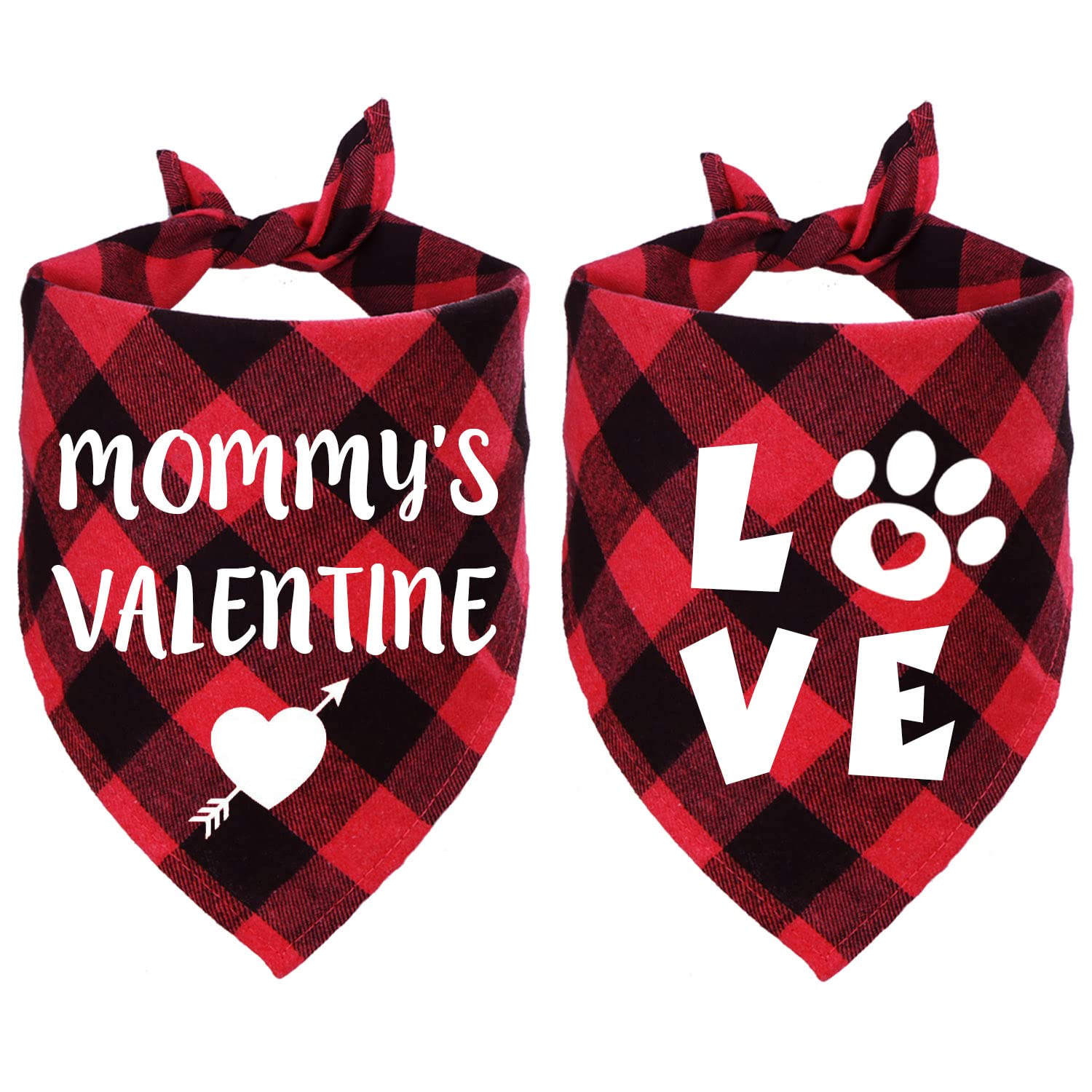 Stmk 2 Pack Valentine'S Day Dog Bandanas, Valentines Plaid Dog Puppy Bandana For Dog Puppy Valentine'S Day Wedding Holiday Party Costumes (Mommy'S Valentine & Love)