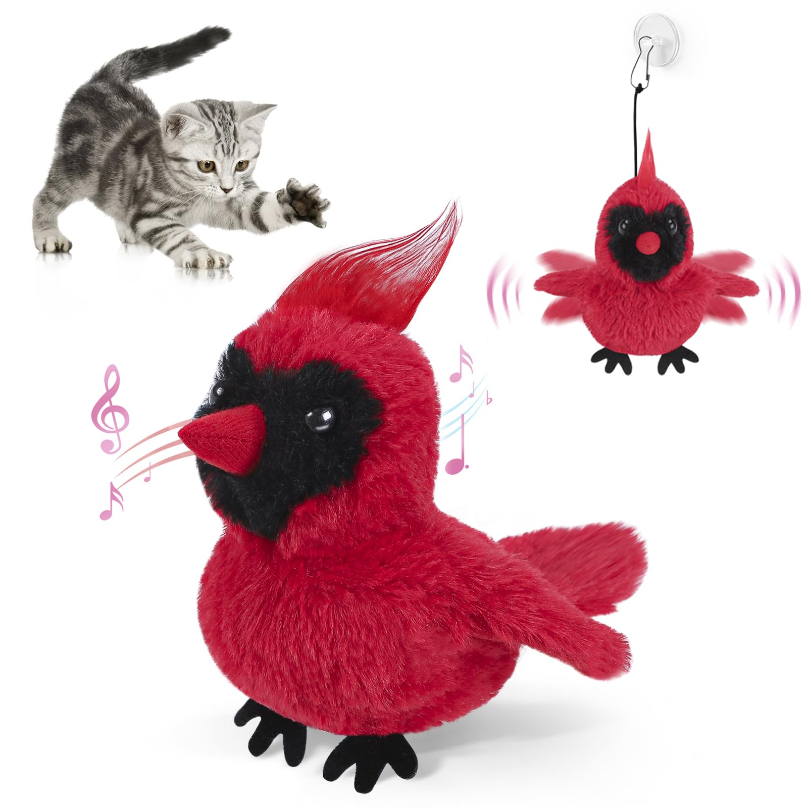 Aiperro Flapping Cardinal Cat Toys, Interactive Cat Exercise Toy With Lifelike Bird Chirp, Usb Rechargeable Automatic Cat Kicker