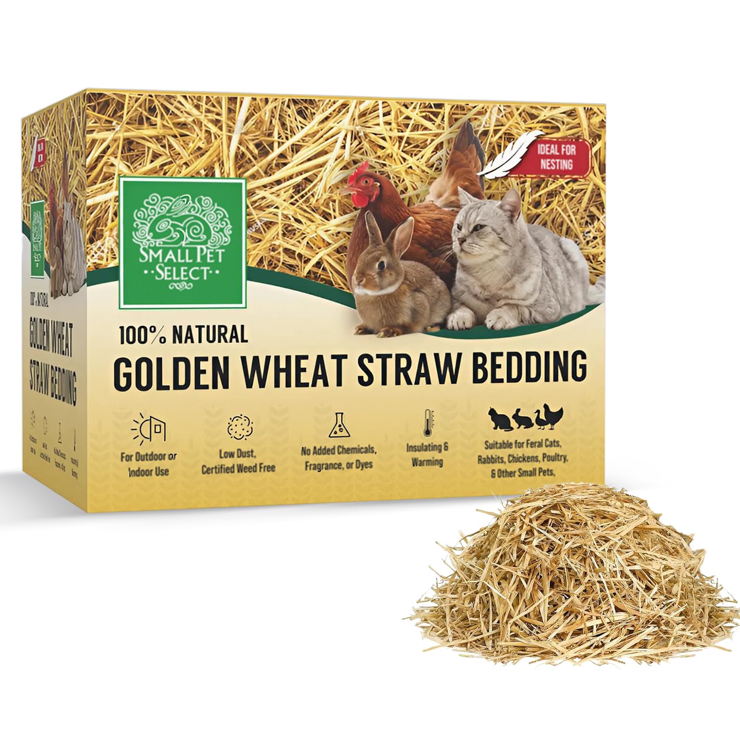 Small Pet Select - Golden Wheat Straw Bedding, 100% Natural Plant Material, Soft Animal Bedding Litter with Odor Control for, Ra
