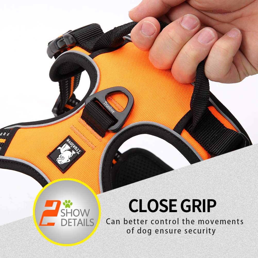 Truelove Soft Front Dog Harness .Best Reflective No Pull Harness With Handle And 2 Leash Attachments Orange