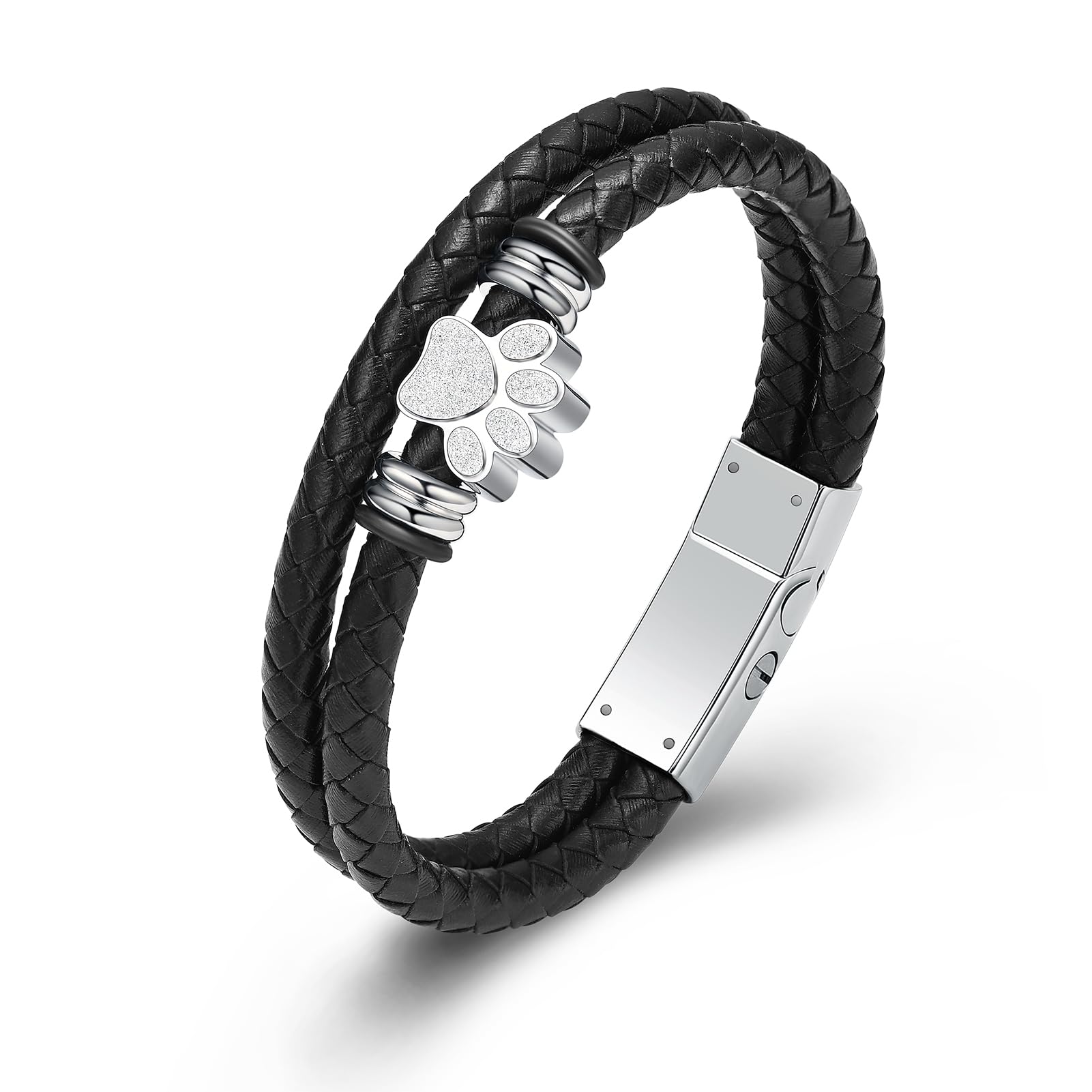 Zeqingjw Pet Cremation Jewelry Paw Print Urn Bracelet For Ashes For Women Men Leather Memorial Dog Cat Ashes Keepsake Bangle Jew