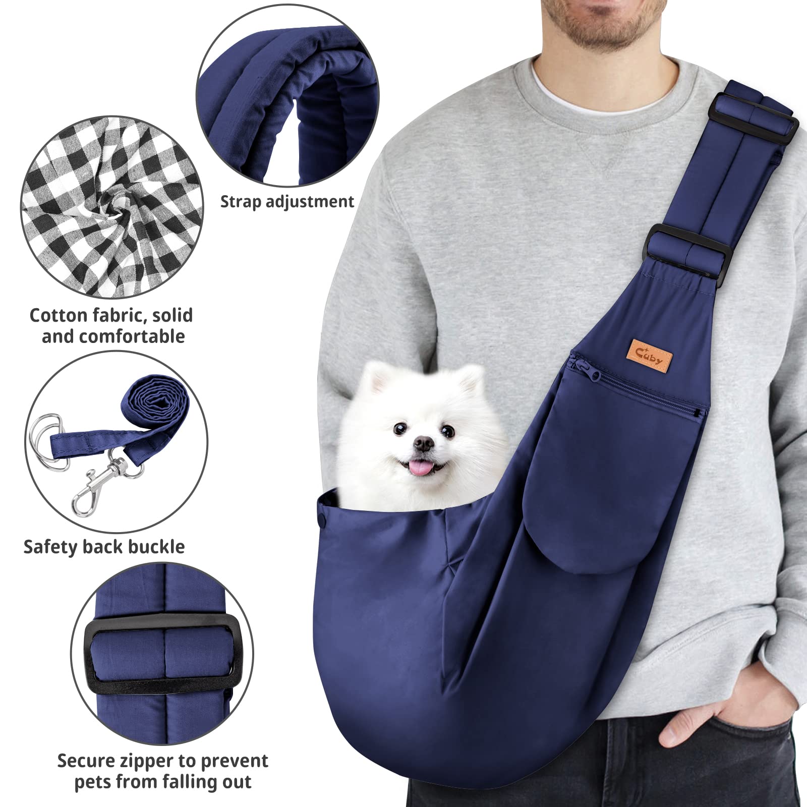 Cuby Dog And Cat Sling Carrier - Hands Free Reversible Pet Papoose Bag - Soft Pouch And Tote Design - Adjustable - Suitable For