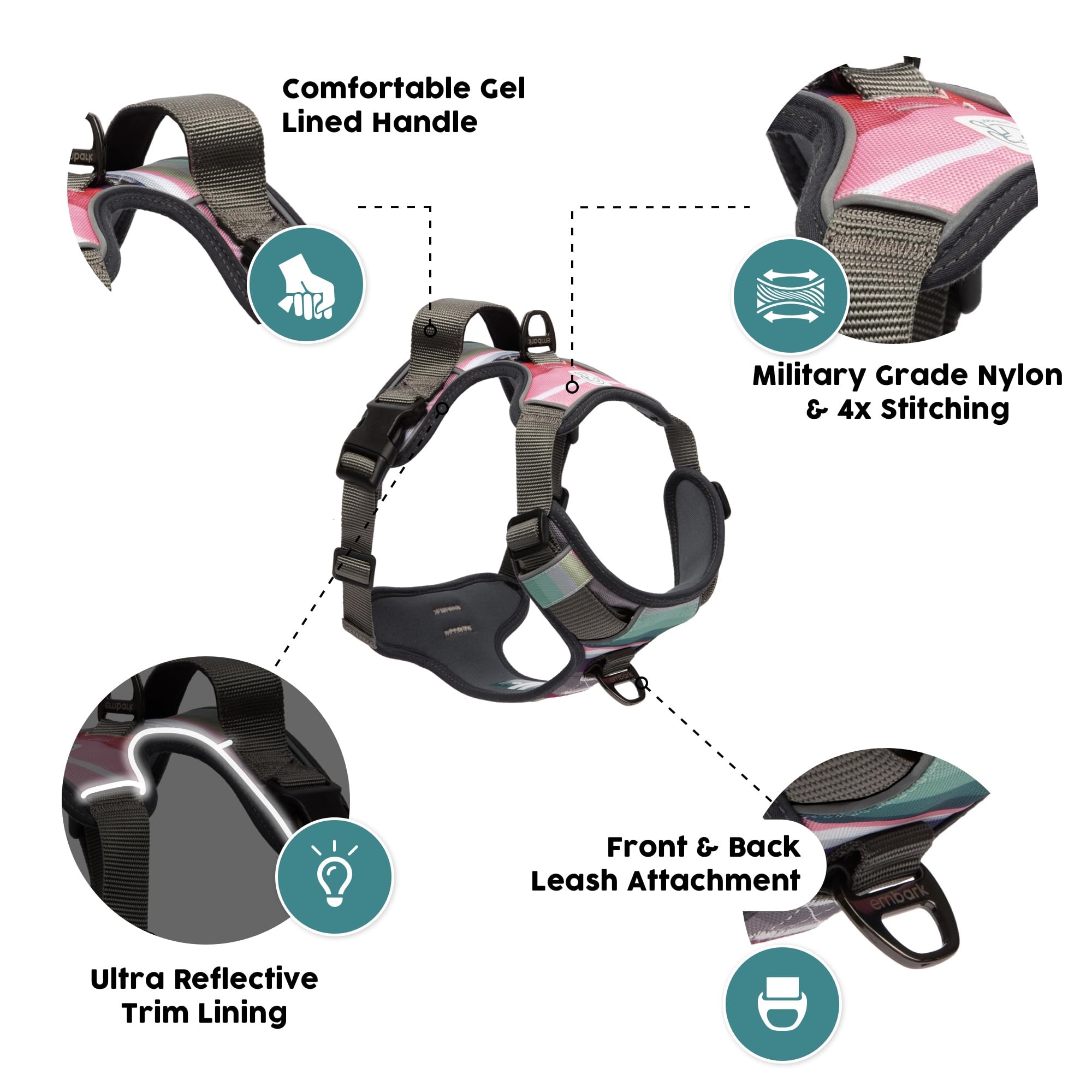 Embark Adventure Dog Harness, Reflective Trim No Pull Dog Harnesses For Small Sized Dogs - Military Grade Nylon, Front Clip With