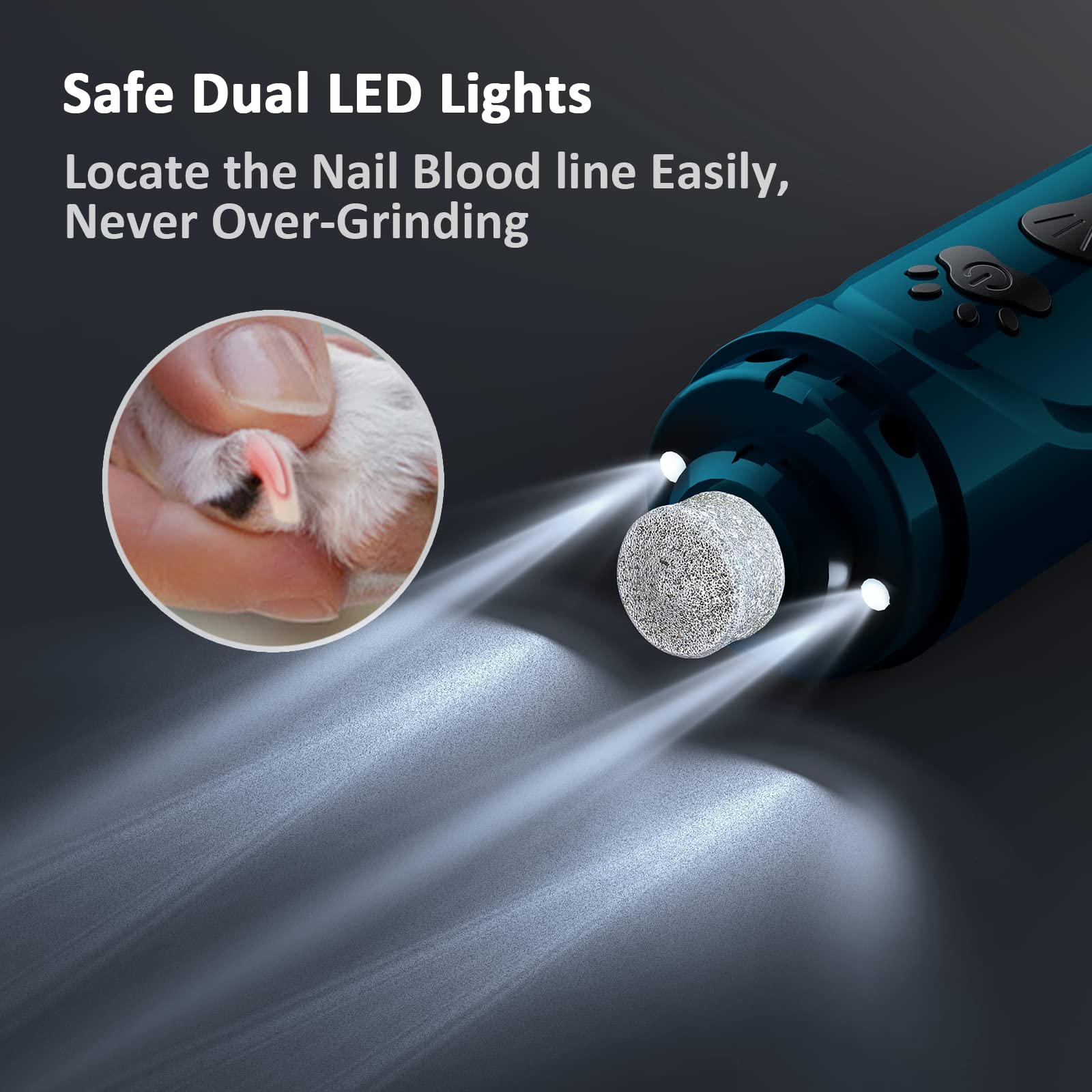 Dog Nail Grinder, Dog Nail Trimmers And Clippers Kit, Super Quiet Electric Pet Nail Grinder, Rechargeable, For Small Large Dogs & Cats Toenail & Claw Grooming,3 Speeds, 2 Grinding Wheels