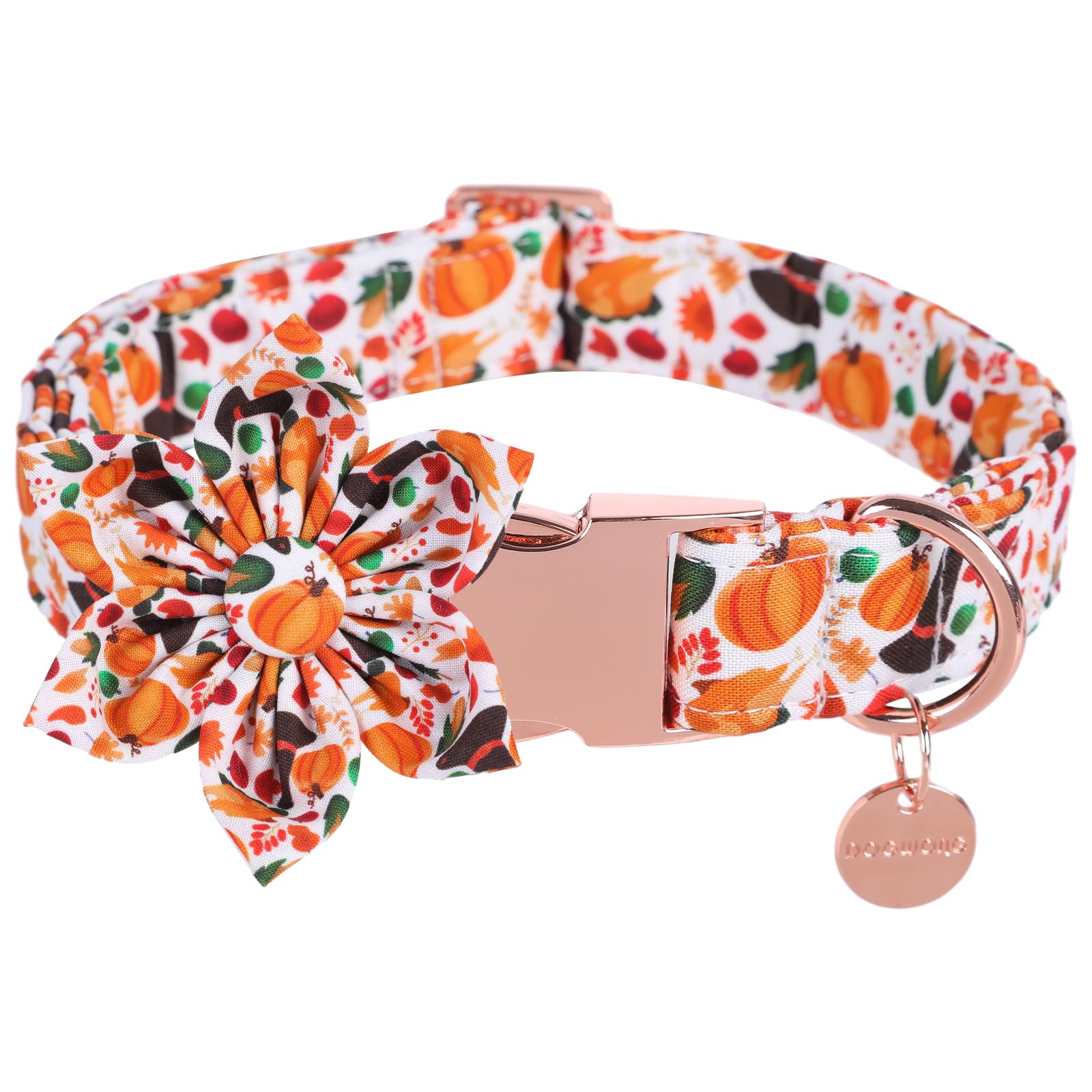 Dogwong Fall Dog Collar With Bowtie - Fall Thanksgiving Dog Collar Soft Cotton Autumn Dogs Necklace - Halloween Puppy Necklace F