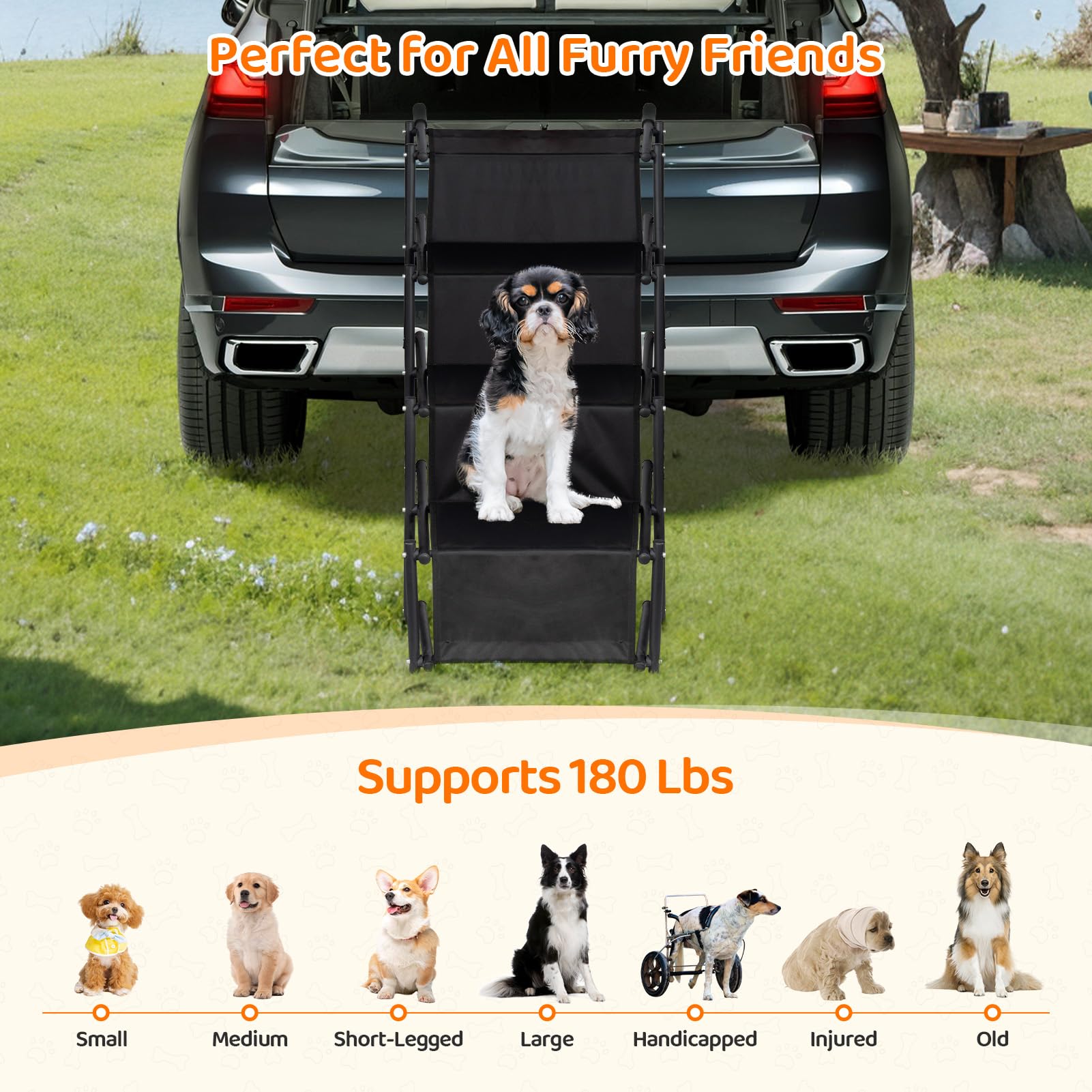 Yyw Foldable Dog Stairs For Car, Portable Dog Ramps With Non-Slip Surface, Lightweight Pet Steps For Large Dogs Support Up To 18