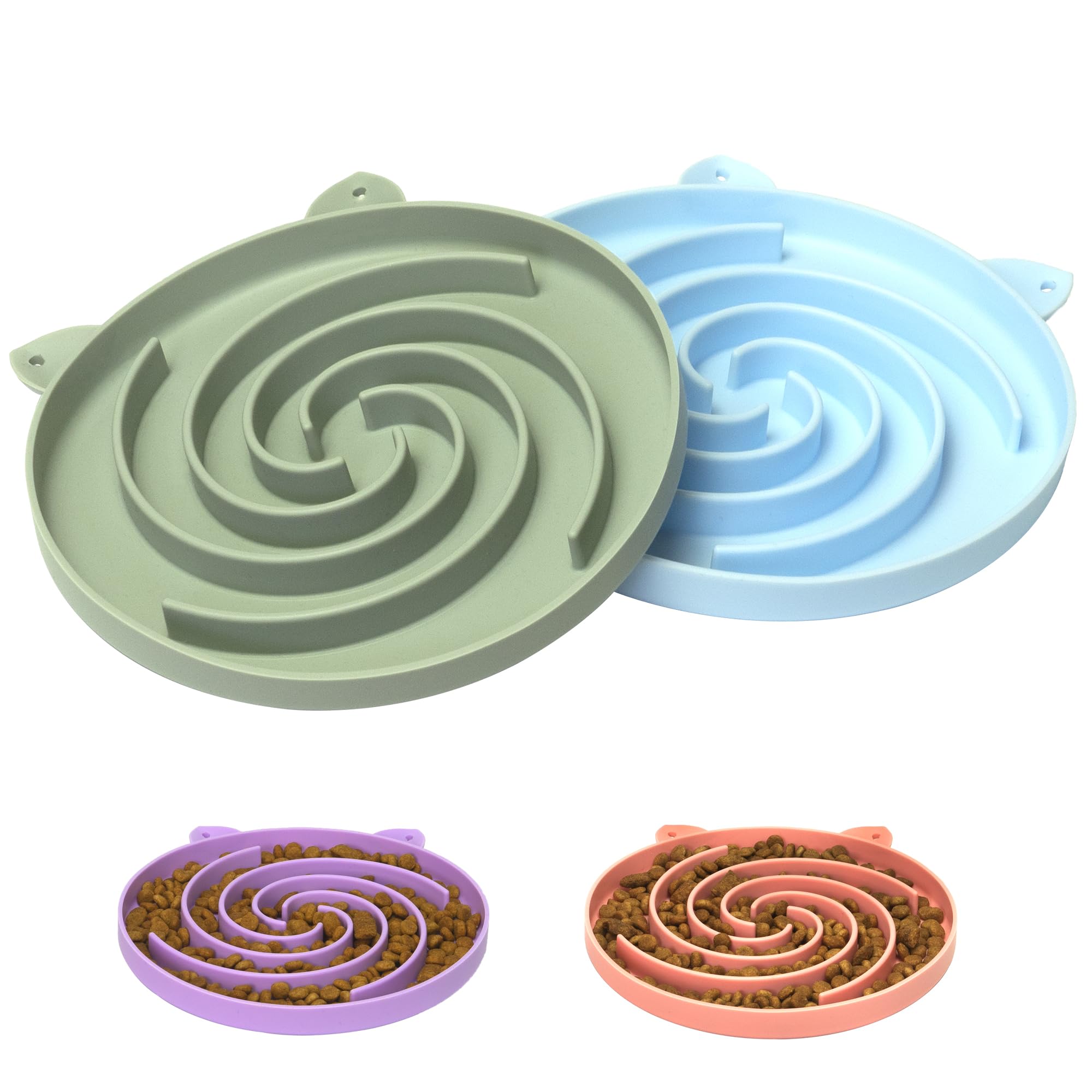 Bifeaw Slow Feeder Cat Bowl, Easy to Clean Silicone Bowl, Ideal for Dry and Wet Food (Green and Blue)