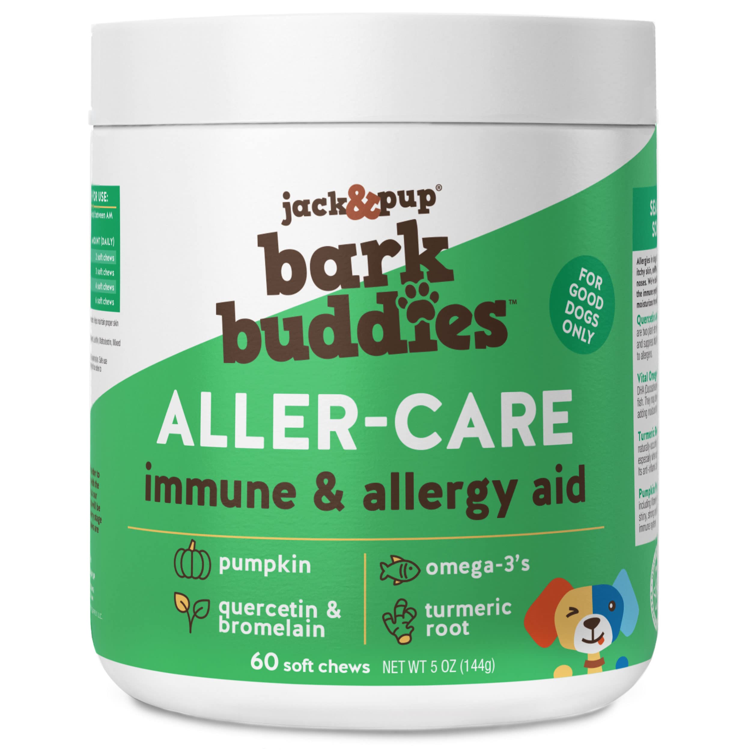 Jack&Pup Dog Allergy Chews - Bark Buddies Aller-Care Soft Chew Bites Itch Relief for Dogs & Allergy Support for Dogs - Dog Immun
