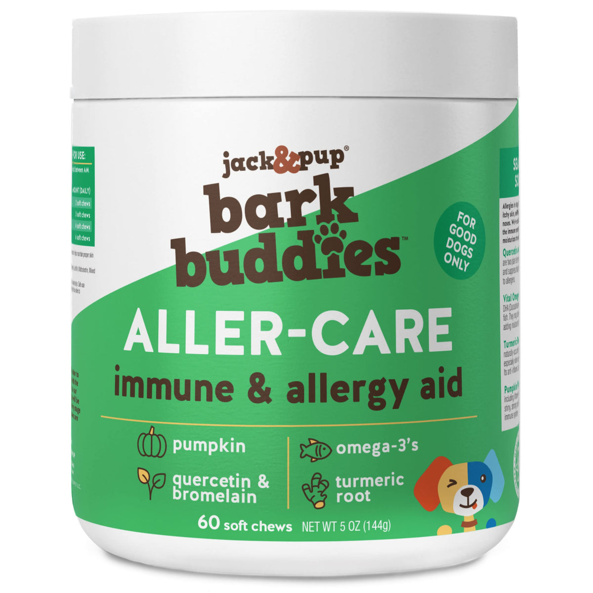 Jack&Pup Dog Allergy Chews - Bark Buddies Aller-Care Soft Chew Bites Itch Relief For Dogs & Allergy Support For Dogs - Dog Immune Supplement, Dog Skin Allergies Treatment And Anti Itch For Dogs (60Ct)