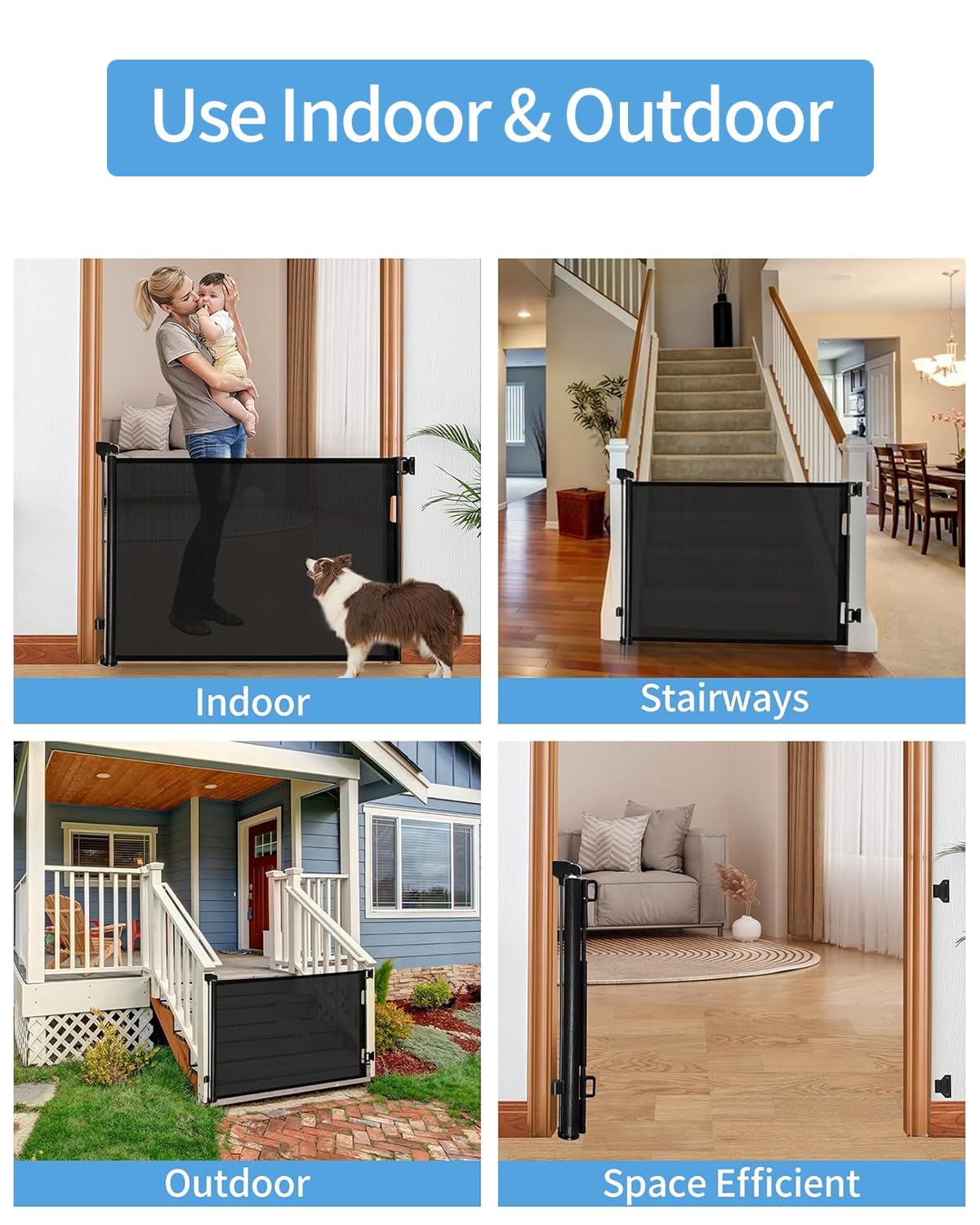 Veraste 2 Pack Retractable Baby Gate,Mesh Baby Gate Or Mesh Dog Gate,33' Tall,Extends Up To 55' Wide,Child Safety Gate For Doorways, Stairs, Hallways, Indoor/Outdoor(Black,33'X55'