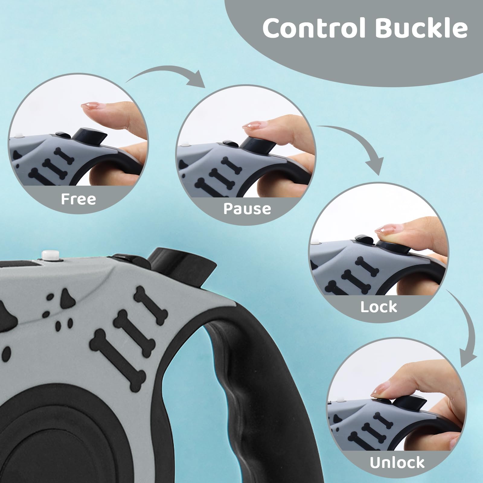 COSOWO Retractable Dog Leash 16FT with USB Rechargeable Flashlight, Grey - Ideal for Small to Medium Dogs