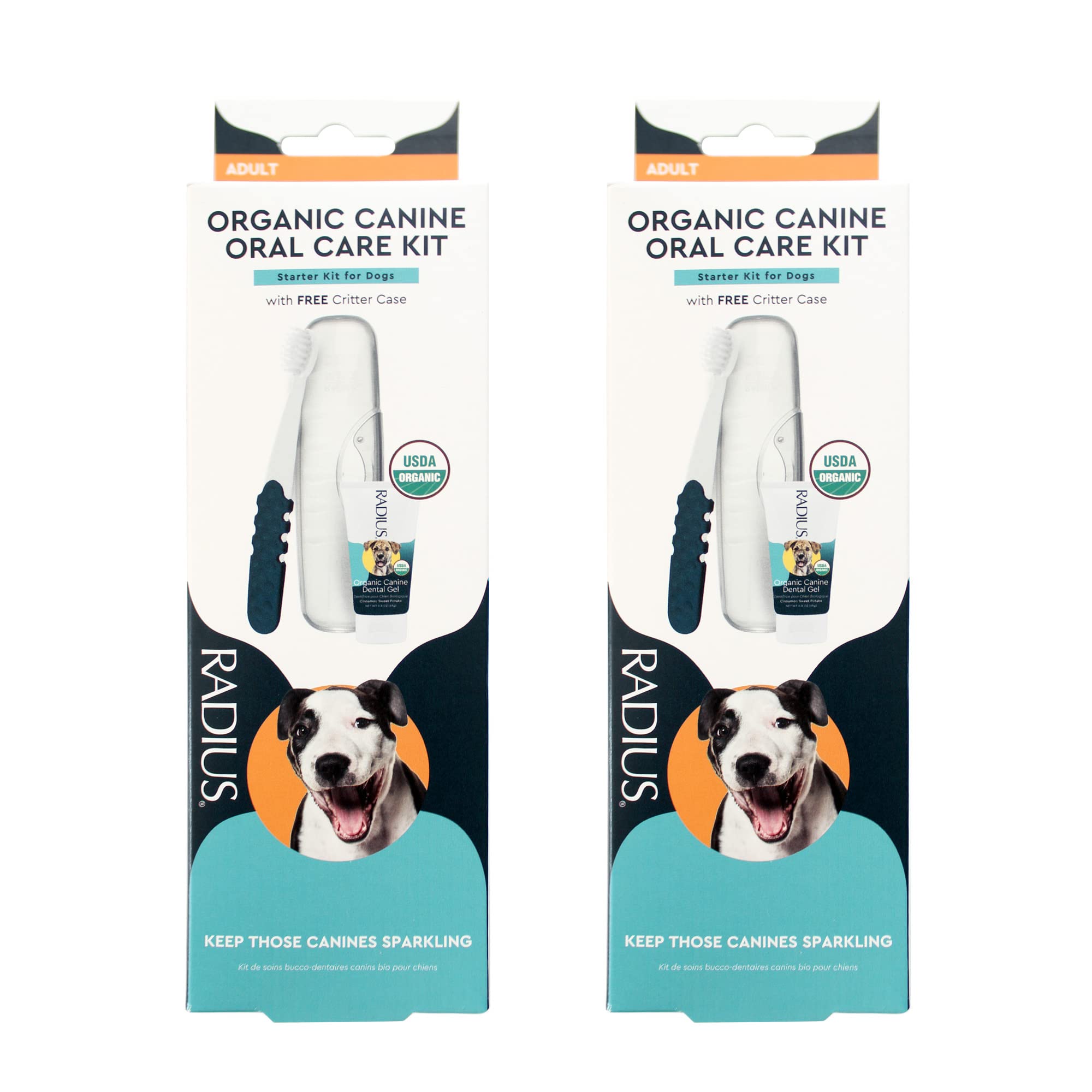 RADIUS USDA Organic Dental Solutions Adult Kit 2 Units, Includes 1 Dog Toothbrush & 1 0.8oz Toothpaste, Firm Bristle & Non Toxic