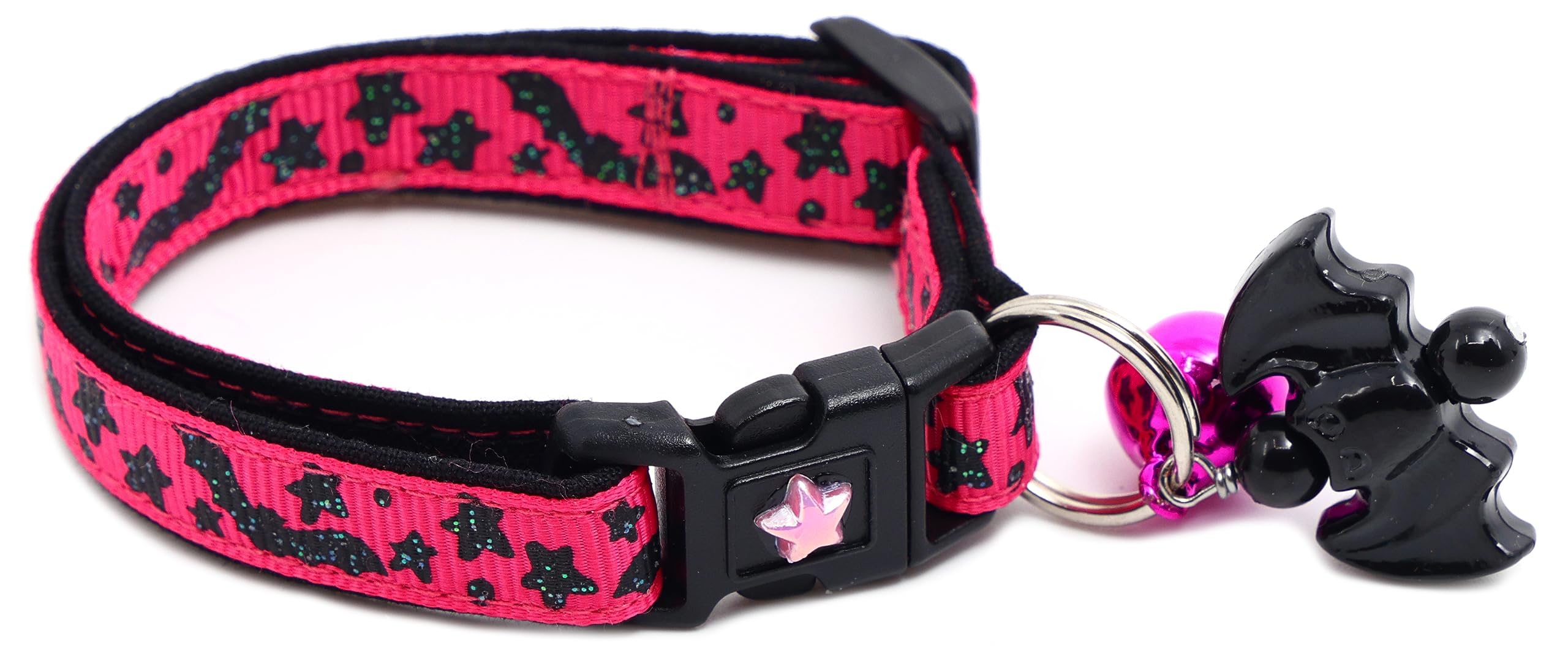 Bats & Stars Halloween Cat Collar With Bell | Safety Breakaway Collar | Adjustable Large Size Or Kitten Collar (Small(10Lbs & Le