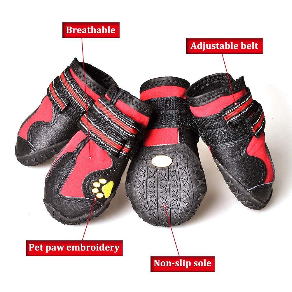 Covertsafe& Dog Boots For Dogs Non-Slip, Waterproof Dog Booties For Outdoor, Dog Shoes For Medium To Large Dogs 4Pcs With Rugged Sole Black-Red, Size 3: (2.5''X1.9'')(Lxw) For 23-33 Lbs