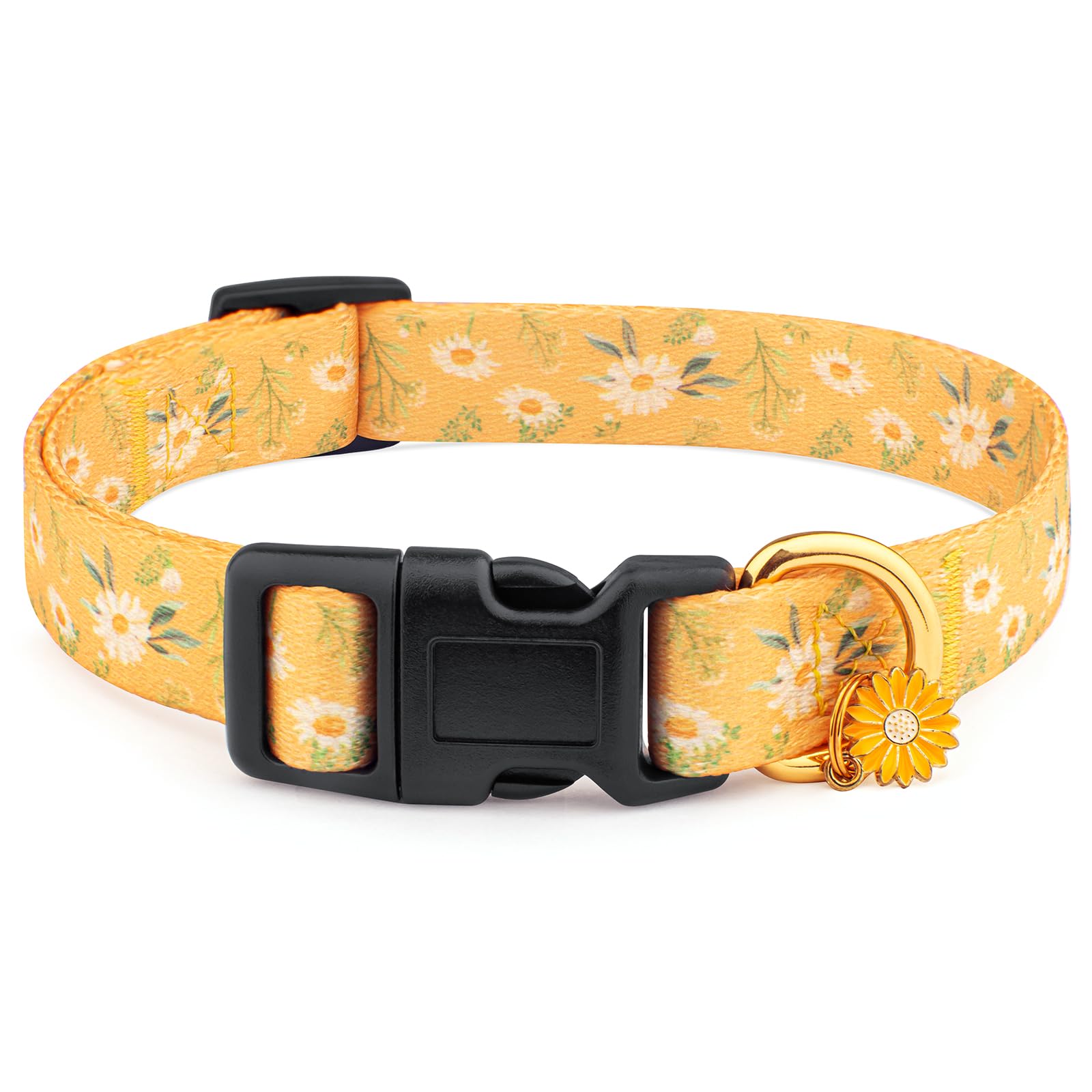 Cotton Handmade Dog Collar For Small Medium Large Dogs,Yellow Daisy With Pendant Cute Dog Collars,Ideal For Girl Dogs Boy Dogs (