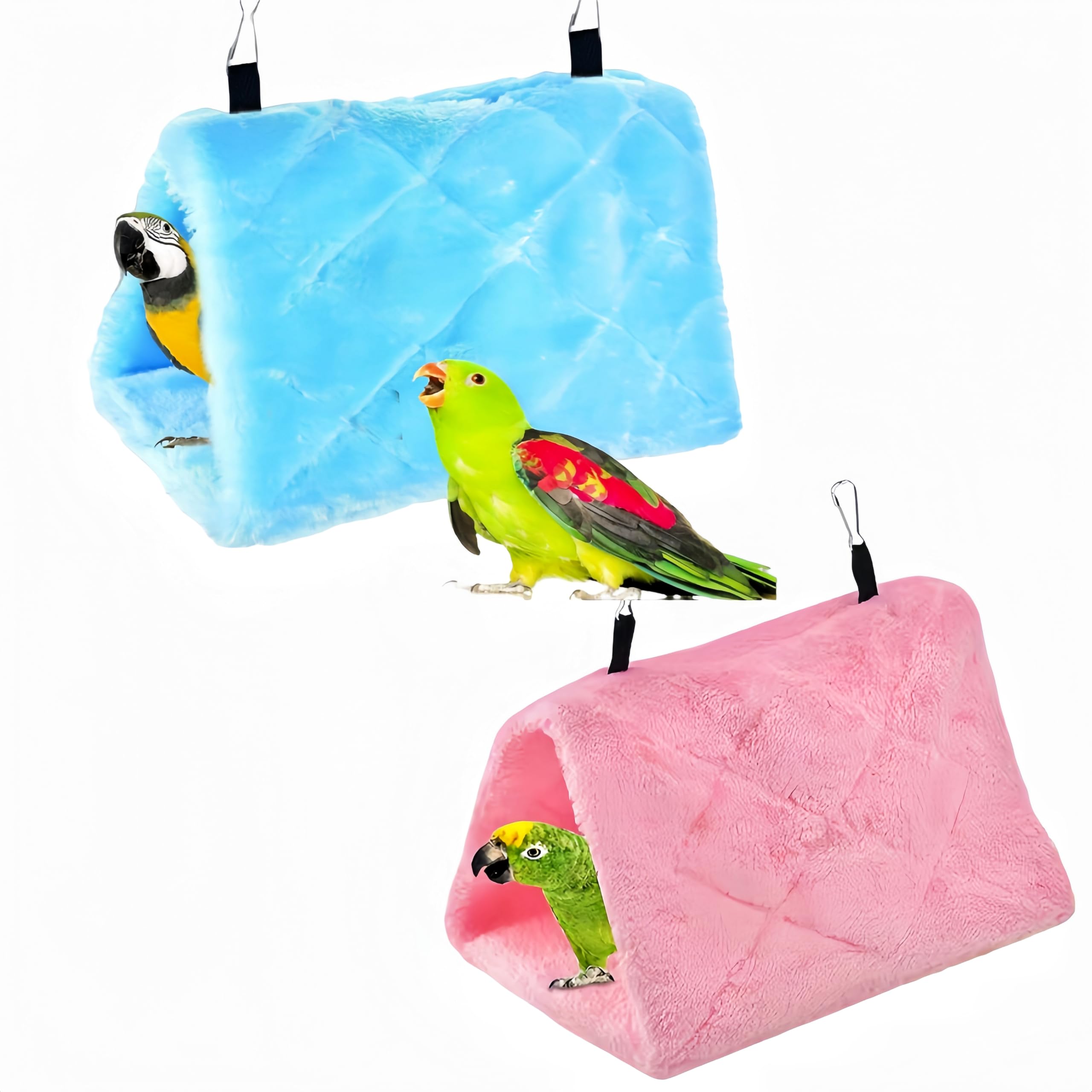 Magnoloran 2 Pack Warm Bird Nest House Bed Hanging Hammock Sleeping Bed Plush Hanging Snuggle Cave Happy Hut For Pet Parrot Cockatiel Cockatoo Parakeet Conure African Grey Macaw (Blue&Pink)