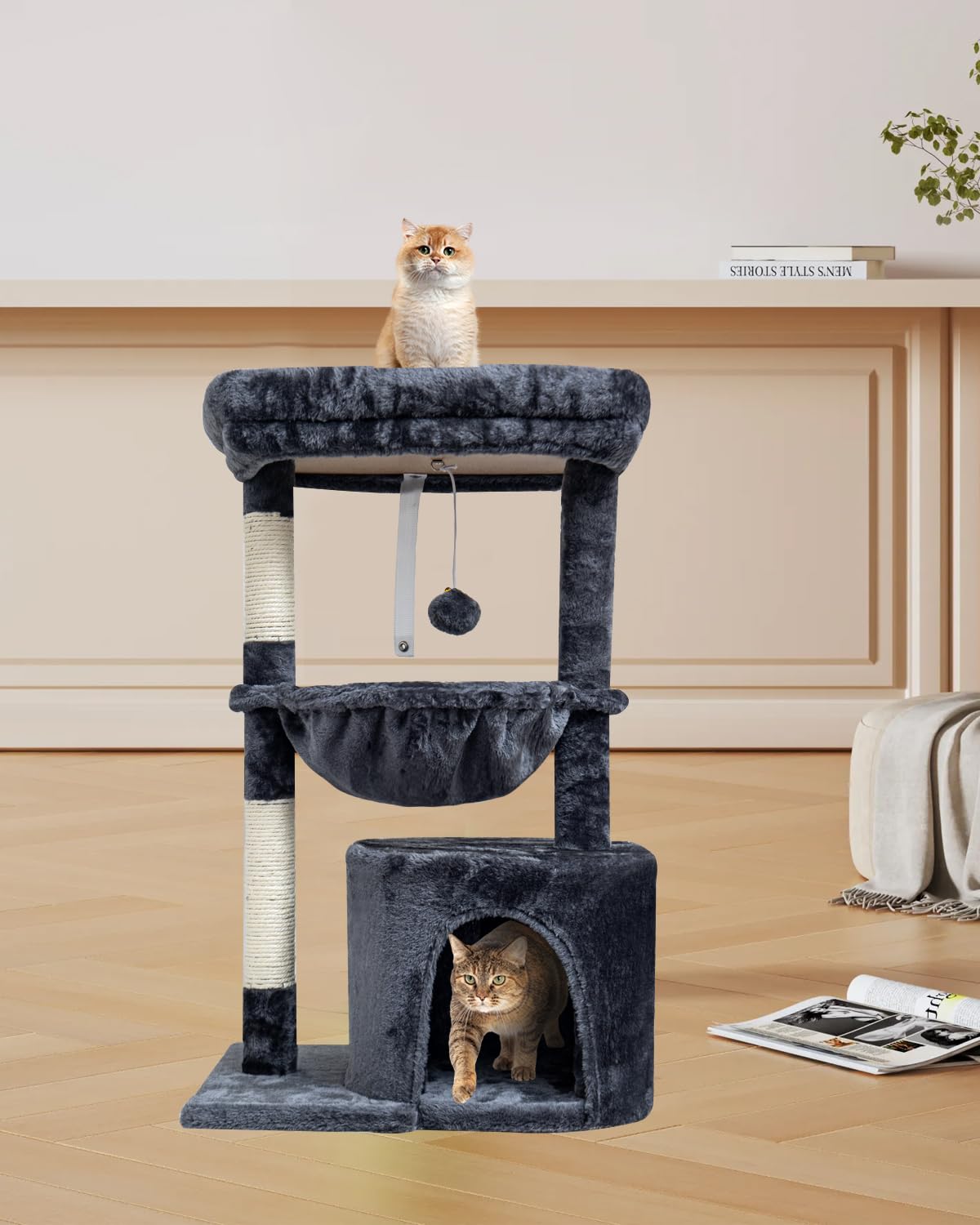 Syandlvy Small Cat Tree For Indoor Cats, Cat Tower With Scratching Post, Modern Cat House With Padded Perch, Kittens Condo With