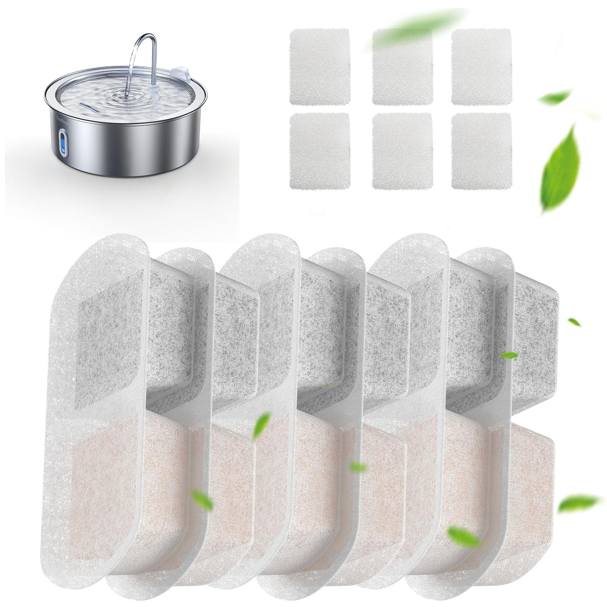 Feelneedy 6 Pack Dog Water Fountain Filter & Pump Filter Sponges Replacement, Pet Water Fountain For 1.8Gal/7L/230 Fl Oz Cat Wat