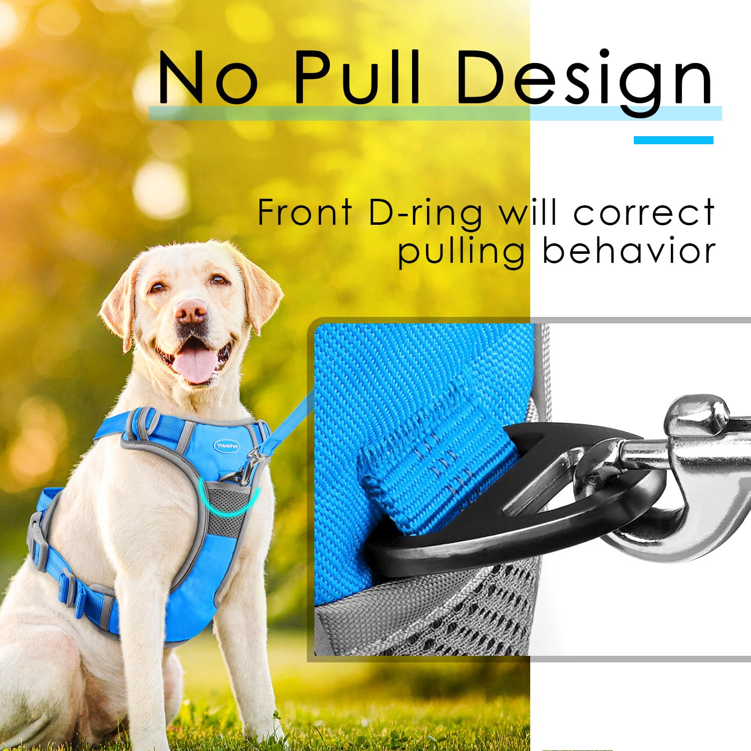 Thinkpet No Pull Harness Breathable Sport Harness With Handle-Dog Harnesses Reflective Adjustable For Medium Large Dogs,Back/Front Clip For Easy Control S Sky Blue