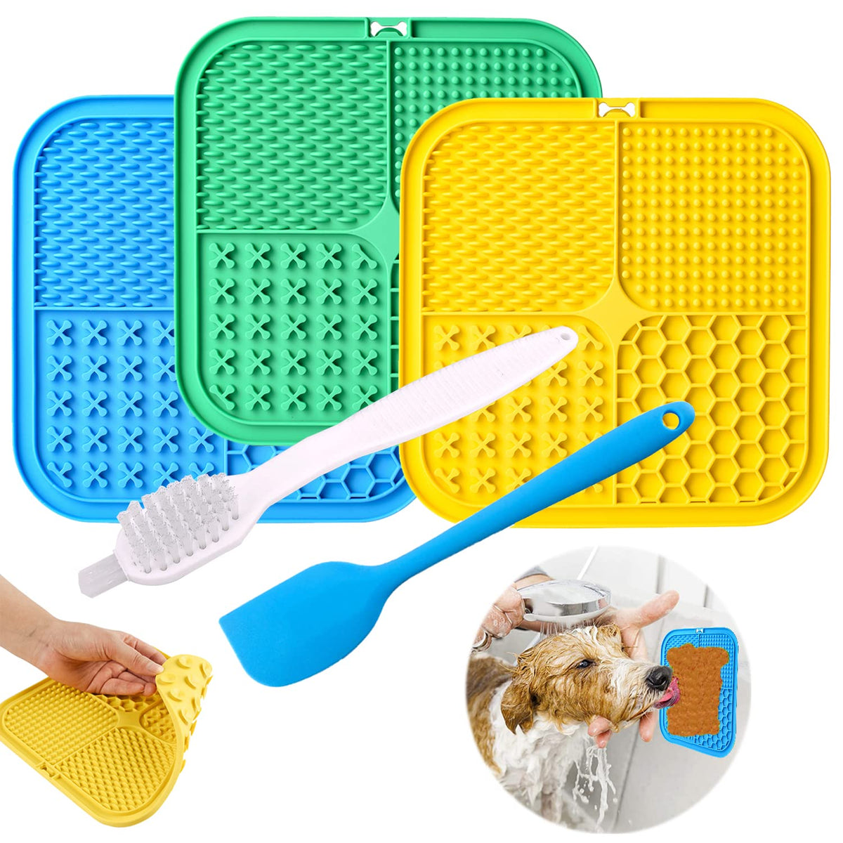 Kwispel Dog Licking Mat, 3 Pcs Large Licking Mat For Dogs With Suction For Anxiety, Peanut Butter Dog Licking Mat Slow Feeder Dispensing Treater Lick Pad For Dogs Cats Grooming Bathing And Training