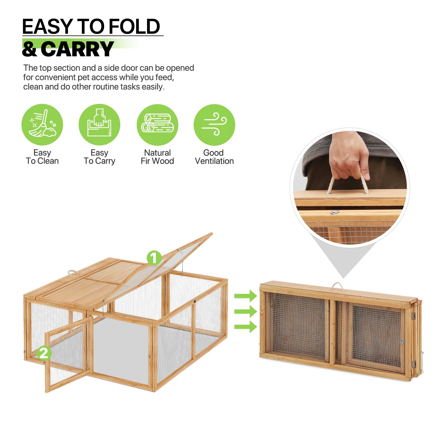 Magshion Folding Chicken Coop Rabbit Hutch, Portable Chicken House with Handle Wooden Small Animal Poultry Pet Cage House for Ou