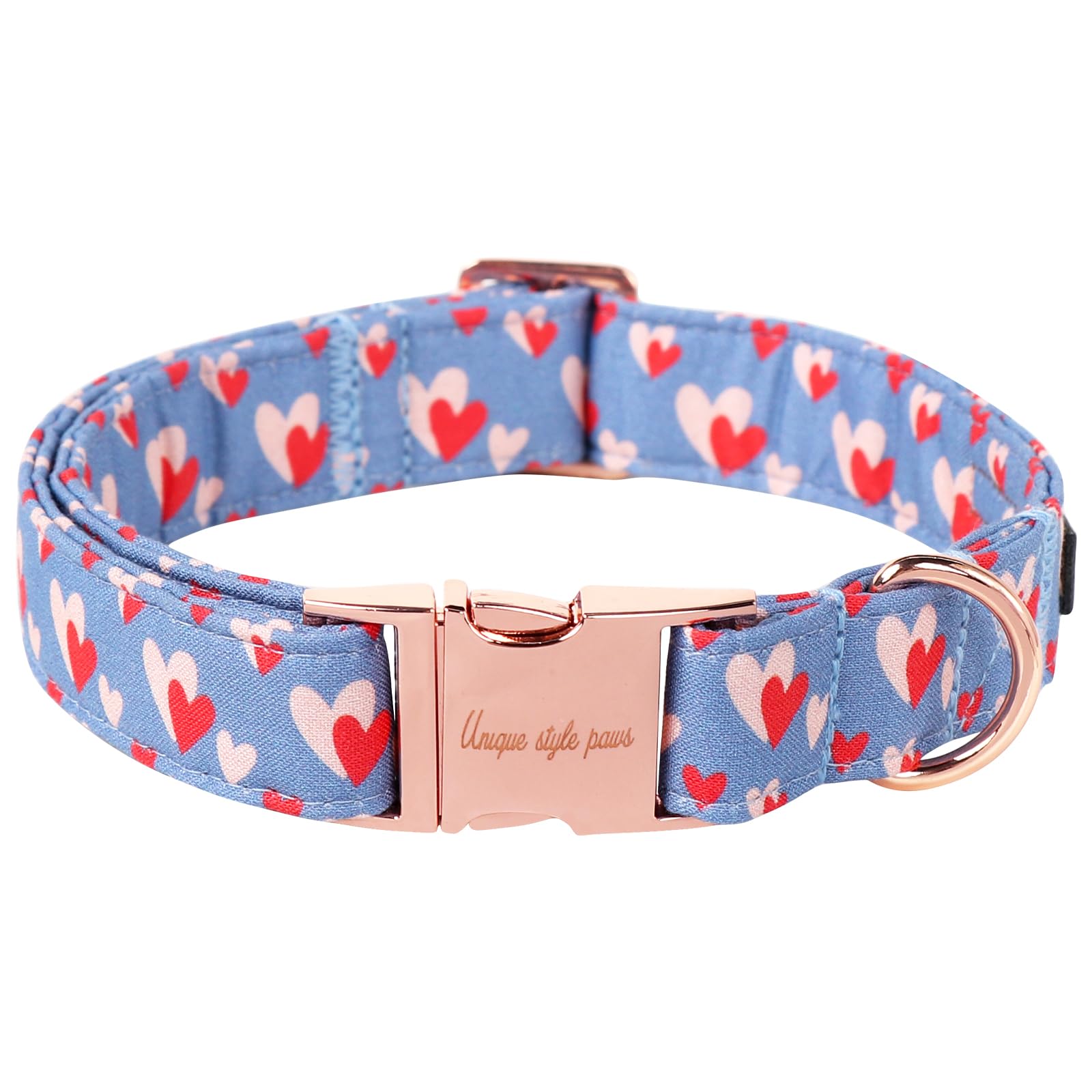Unique Style Paws Valentine'S Day Dog Collar Metal Buckle Collar Blue Pink Love Heart Gift For Small Medium Large Boys Girls Dog