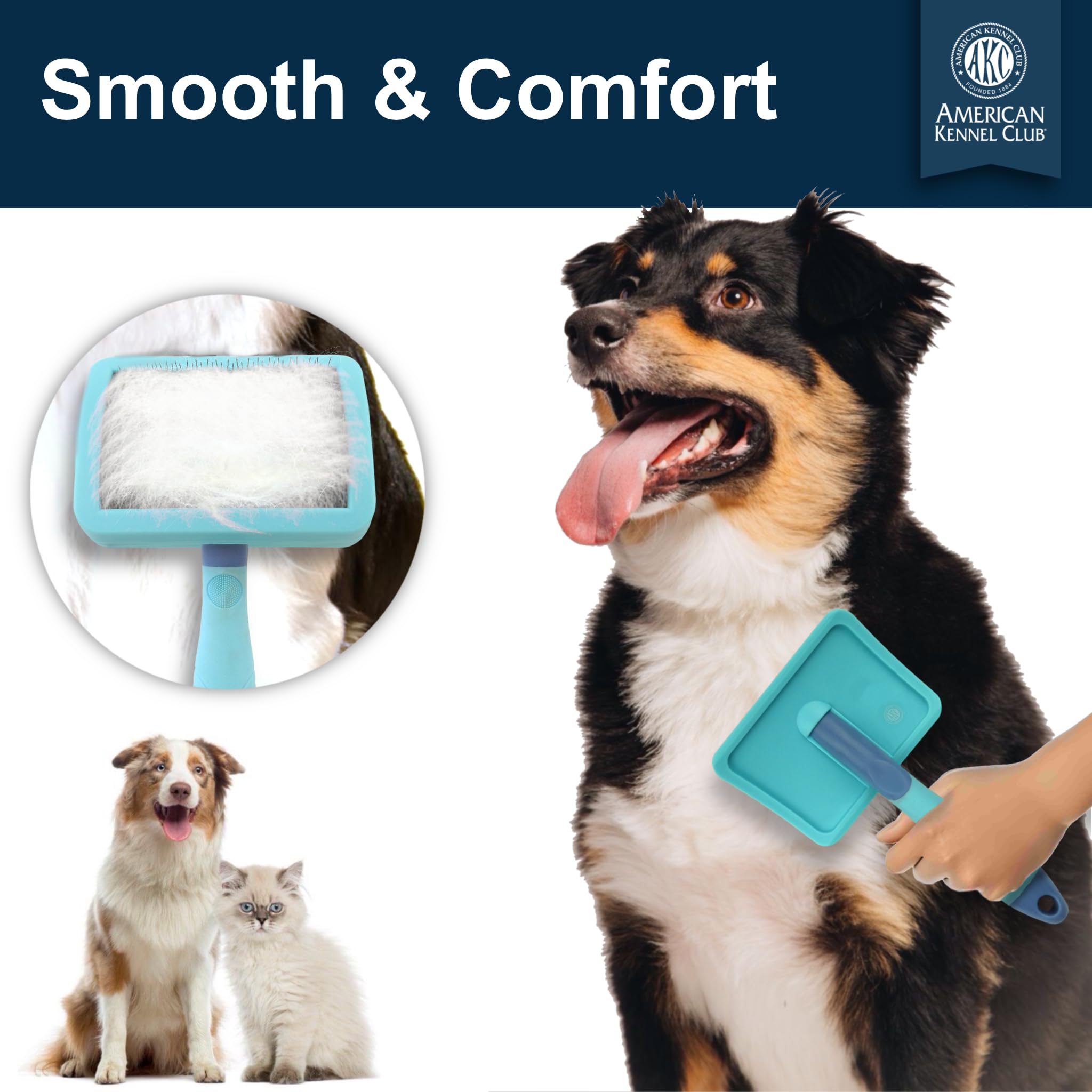 American Kennel Club Akc Deshedding Slicker Brush With Coated Tips For Dogs And Cats, Skin-Friendly Grooming And Deshedding Brus