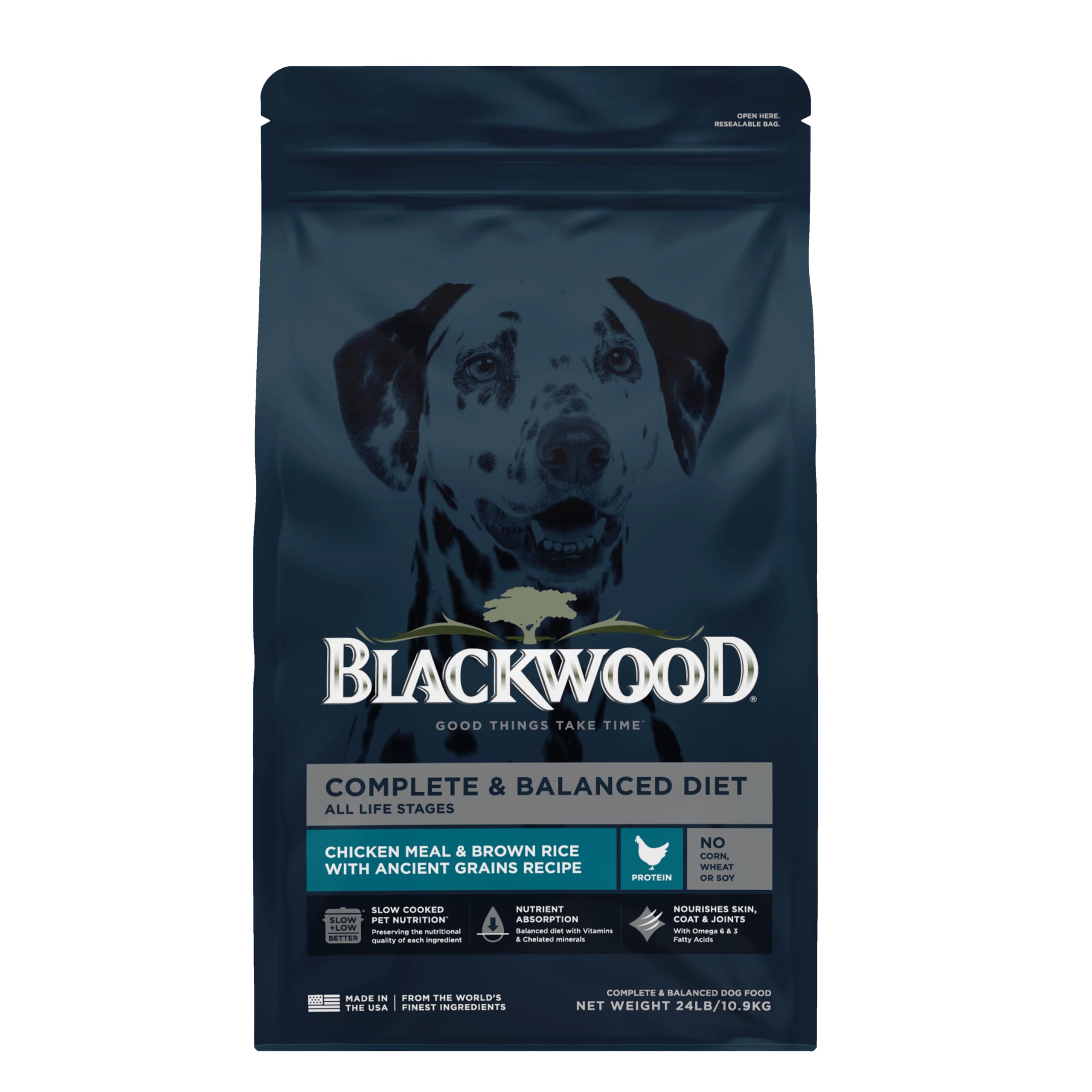 Blackwood Complete & Balanced Diet Dry Dog Food, Chicken Meal & Brown Rice with Ancient Grains, 24 Pound Bag, Slow Cooked with V