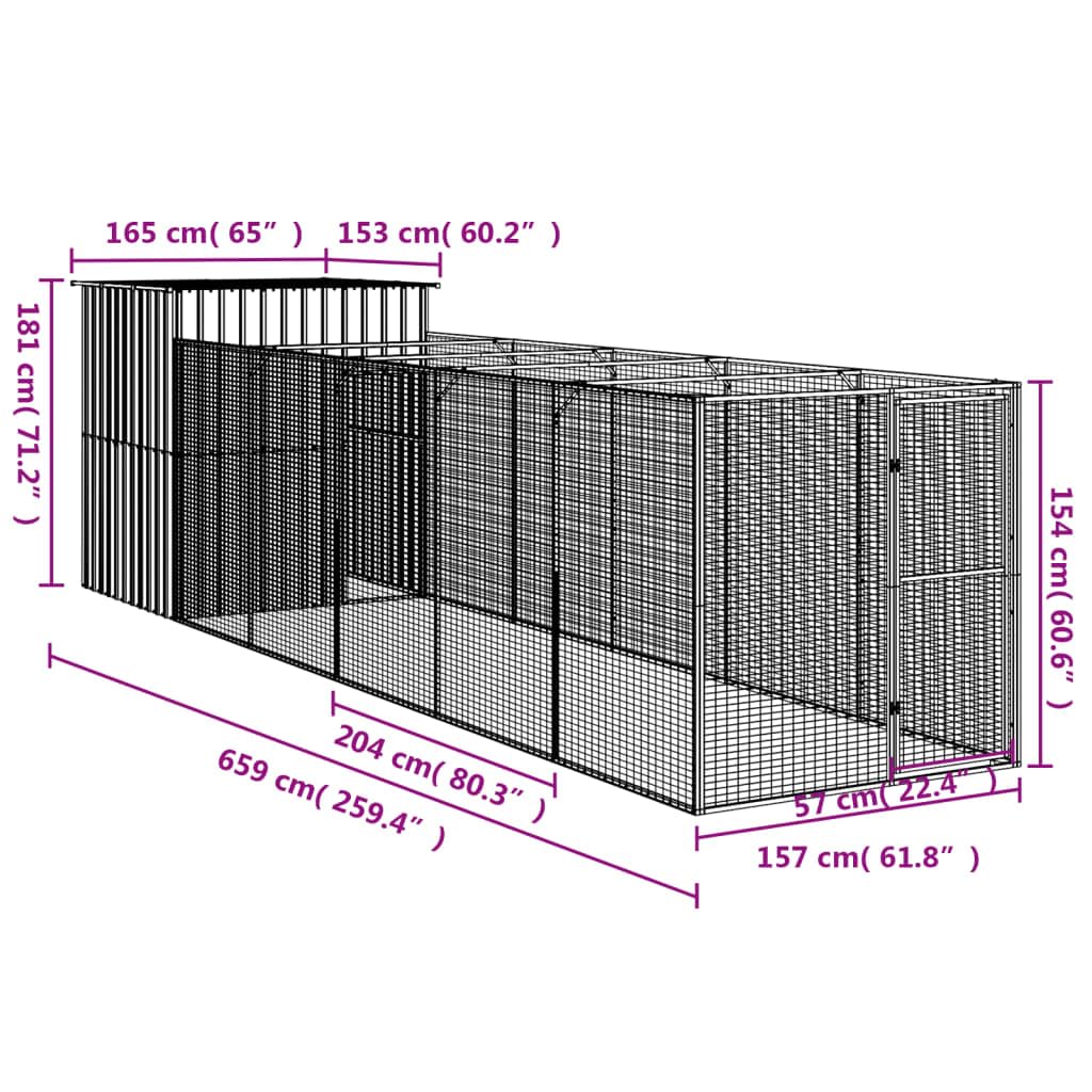 vidaXL Dog House with Run Anthracite 65x259.4x71.3 Galvanized Steel