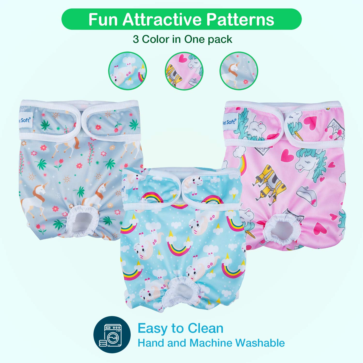 Pet Soft Washable Female Diapers (3 Pack) - Female Dog Diapers, Comfort Reusable Doggy Diapers For Girl Dog In Period Heat (Anim