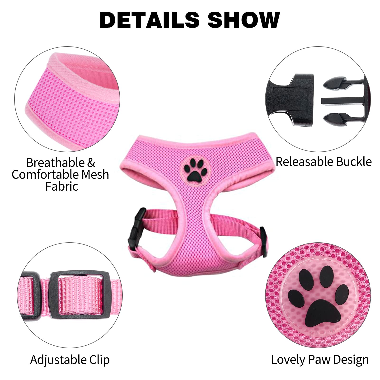 Bingpet No Pull Dog Harness Medium Sized Dog,Breathable Mesh Puppy Cat Harnesses,Adjustable Escape Proof Pet Outdoor Harnesses,Soft & Lightweight Small Dog Harness For Training And Walking,Pink, M
