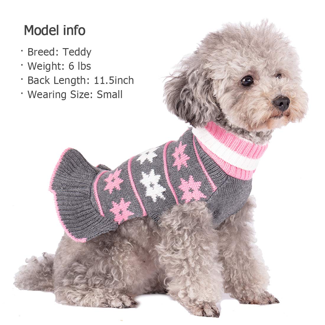 Kyeese Dog Sweater Fall Winter Dog Clothes Warm Dog Coats Cute Dog Sweater Dress With Leash Hole Pullover Knit Turtleneck Dog Sweater With Snowflake Pattern For Small Dogs, Girl Grey, X-Large