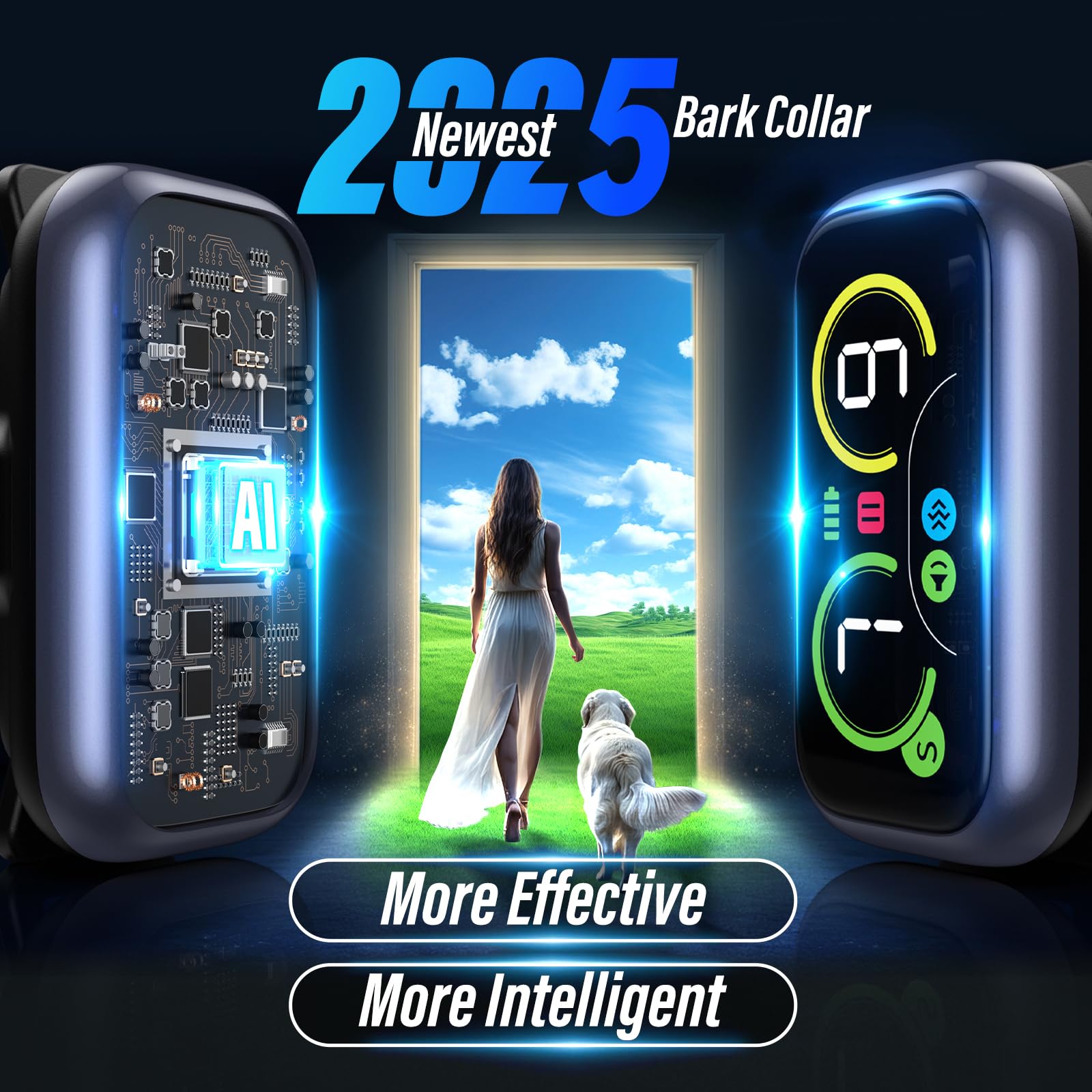 Dog Bark Collar For Large Medium Small Dogs, Smart Barking Collar, Effective No Bark Collar With Adjustable Beep Vibration Corre