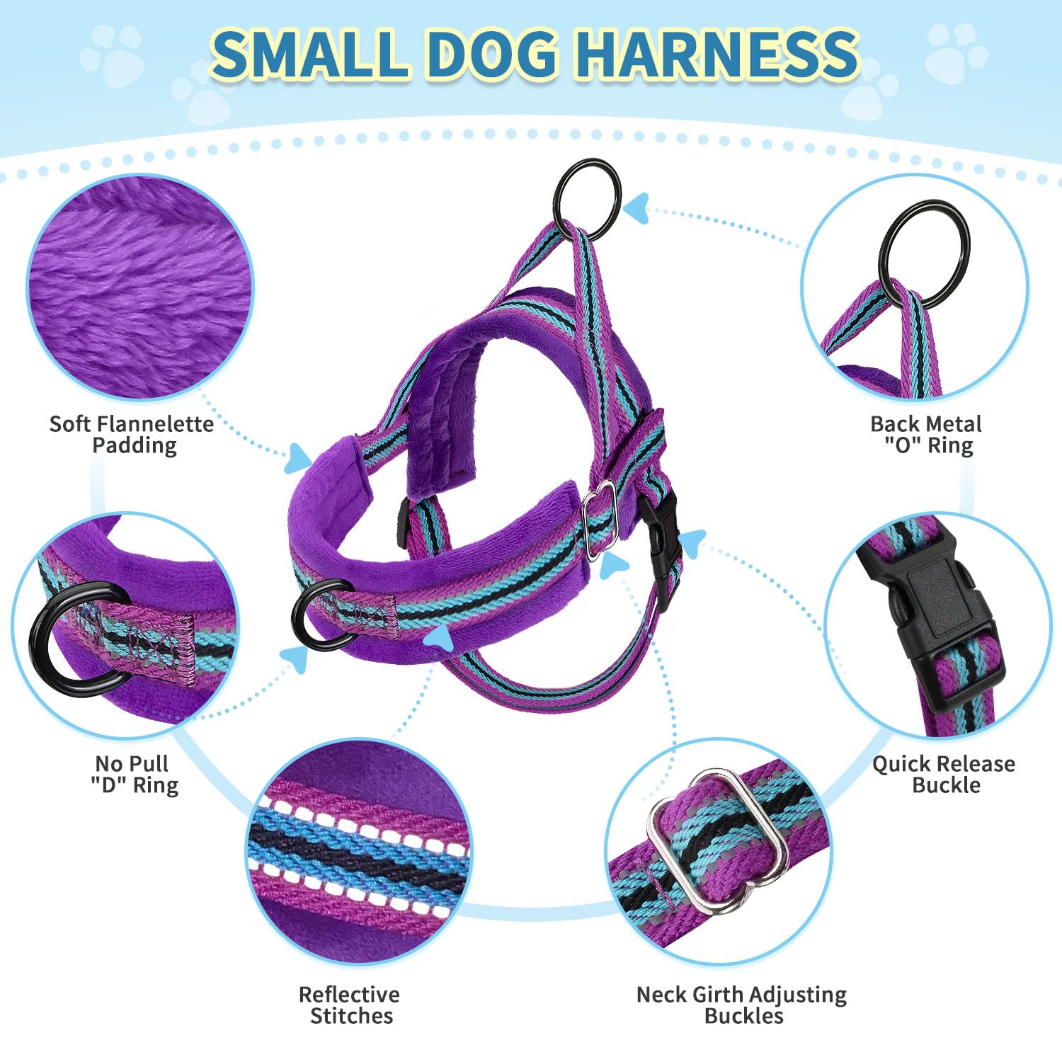 Slowton No Pull Small Dog Harness And Leash Set, Puppy Soft Vest Harness Neck & Chest Adjustable, Reflective Lightweight Harness & Anti-Twist Pet Lead Combo For Small Medium Dogs (Pu-Front Clip, M)