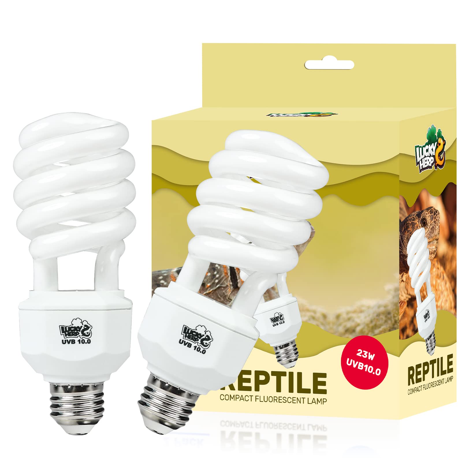 LUCKY HERP 2 Pack UVA UVB Reptile Light, 23W 10.0 UVB Bulb for Desert Reptiles, Compact Fluorescent Terrarium Lamp, Reptile UVB 