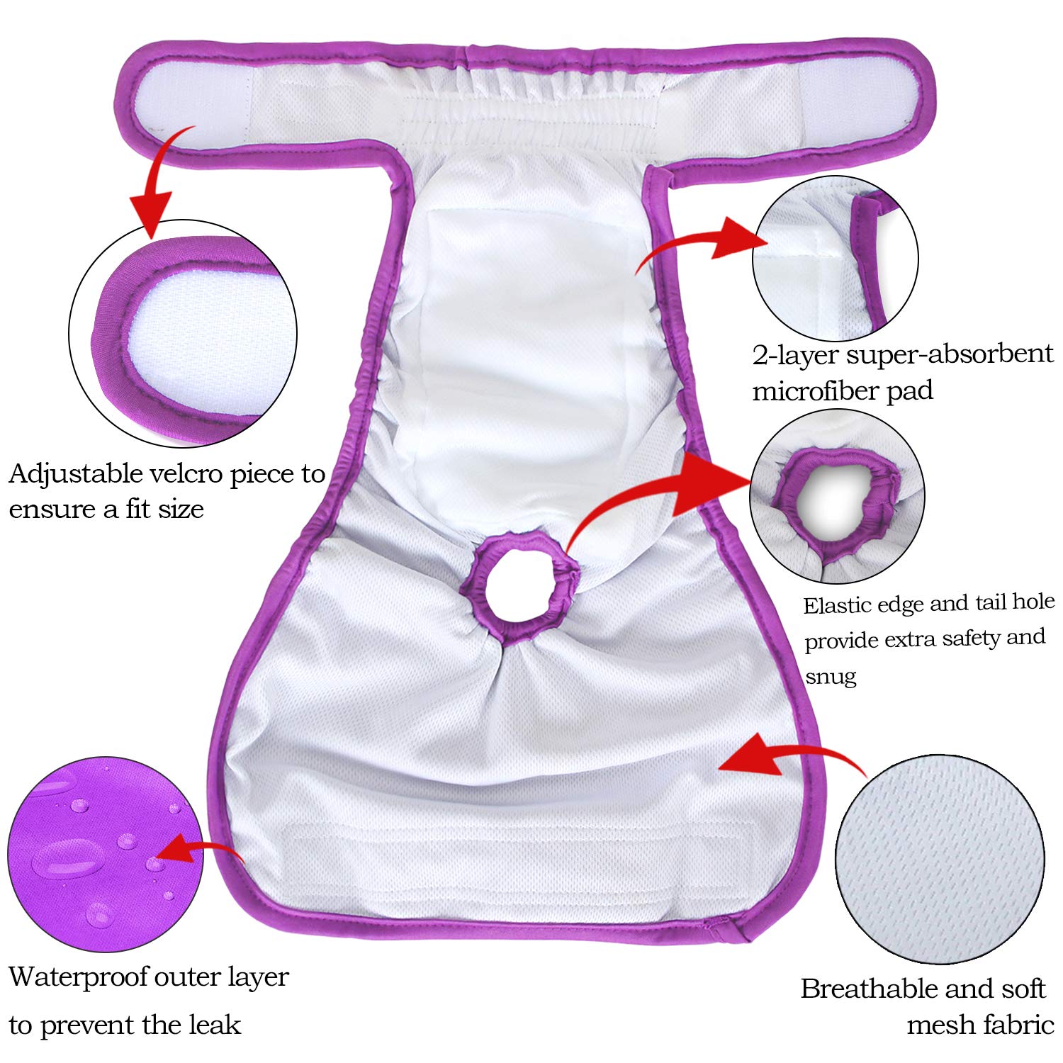 Teamoy 4Pcs Washable Female Dog Diapers, Reusable Doggie Diaper Wraps For Female Dogs, Super-Absorbent And Comfortable, Medium