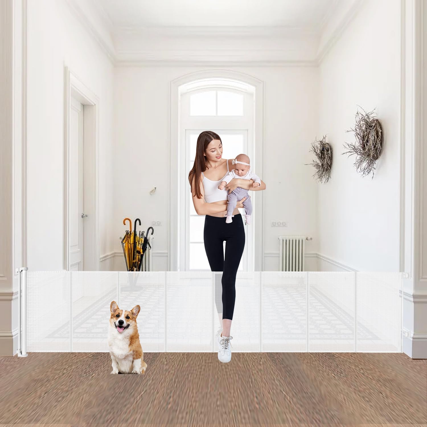 24'' Tall X 100'' Extra Wide Short Dog Gates to Step Over, Extra Long Short Pet Gate for Doorways, Small Puppy Gates for The Hou