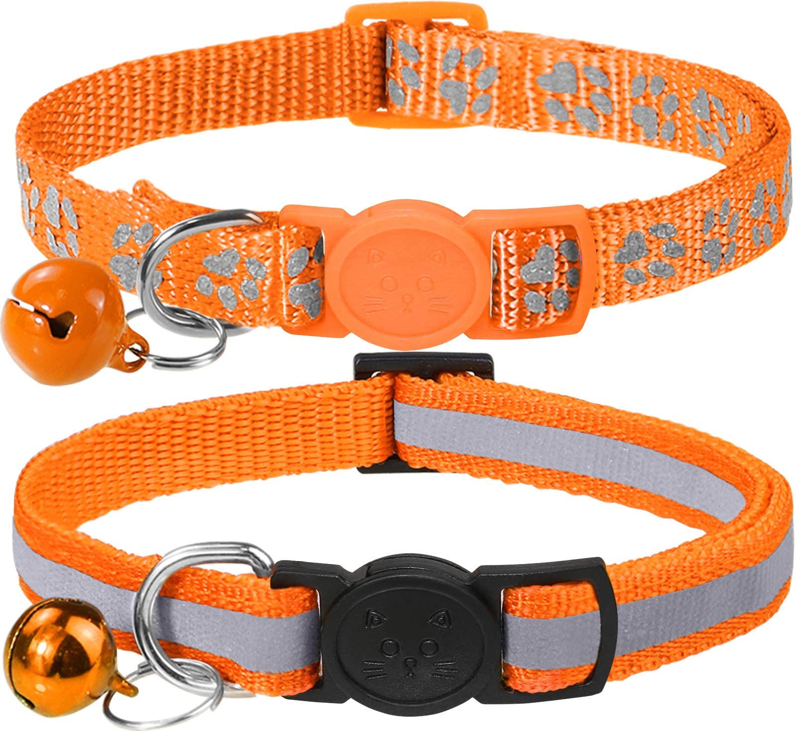 Taglory Reflective Cat Collars Breakaway With Bell, 2 Pack Girl Boy Pet Kitten Collar Adjustable 6-8 Inch, Orange