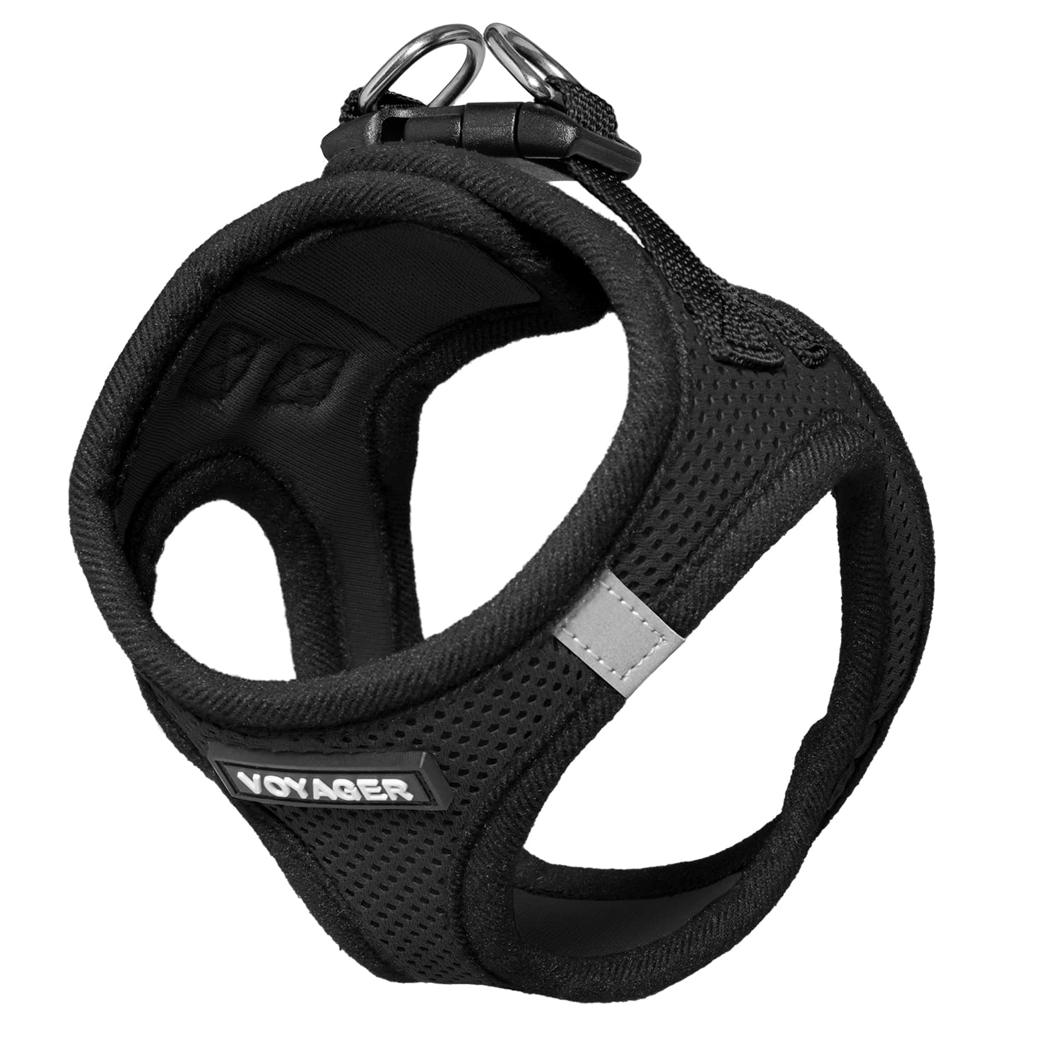 Voyager Step-In Air Dog Harness - All Weather Mesh, Reflective, No Pull Harness For Small, Medium Dogs, Cats - Secure With Hook & Loop Fastener, Buckle, Double D-Rings - Black/Black Trim, L