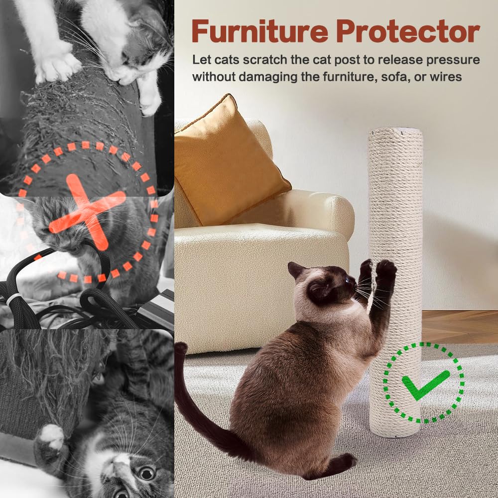 Ospnieek Cat Scratching Post Replacement With M8 Screws, 2 Pack 15.7 Natural Sisal Rope Cats Tree Scratcher Refill, Diy Hemp Scr